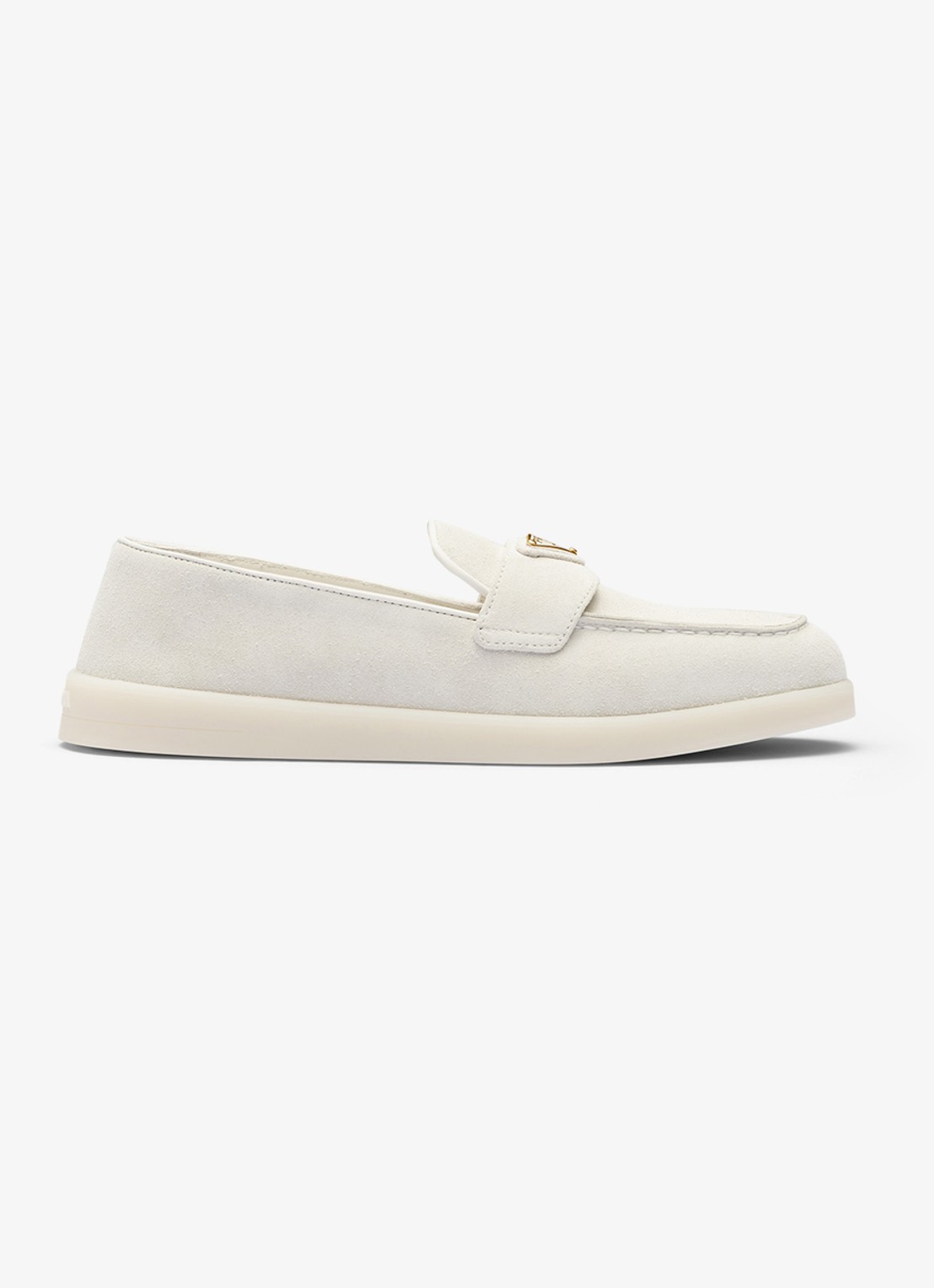 Prada Loafer van suède met logo - voorkant 2 ivoor