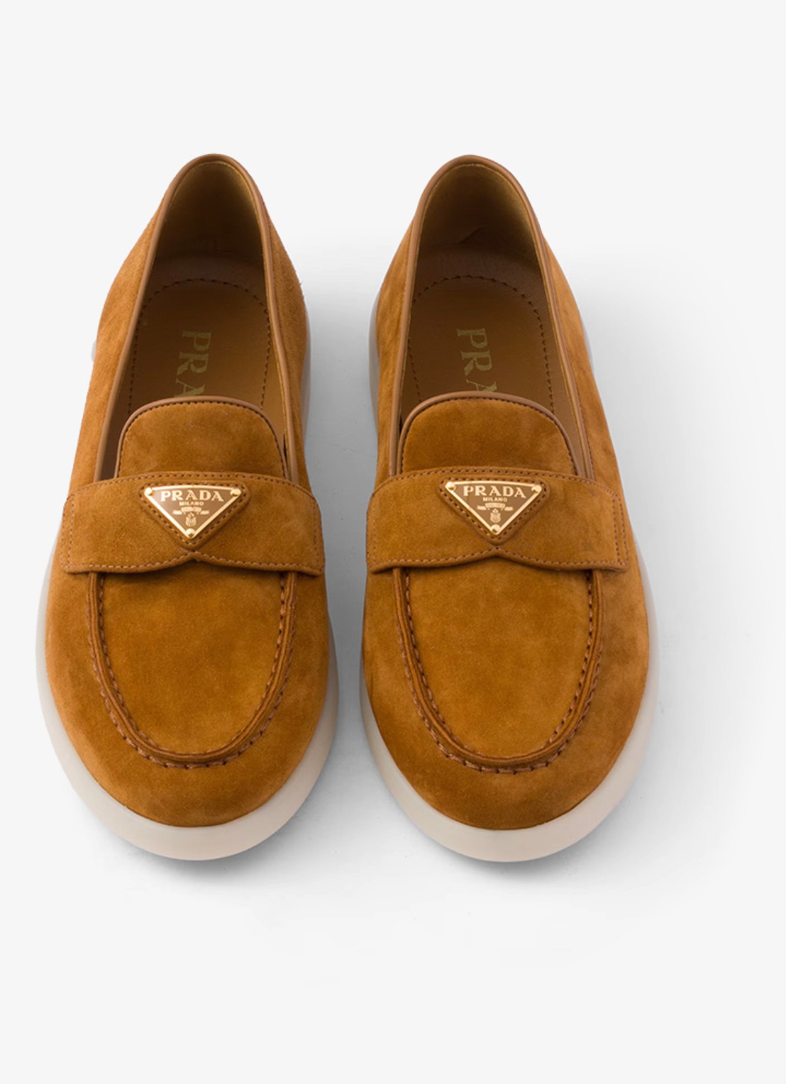 Prada Loafer van suède met logo - detail 3 camel