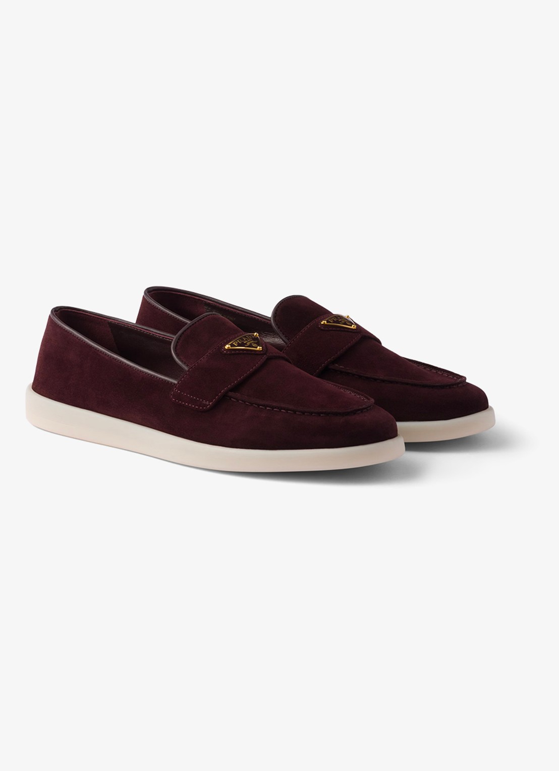 Prada Loafer van suède met logo - voorkant 4 bordeauxrood