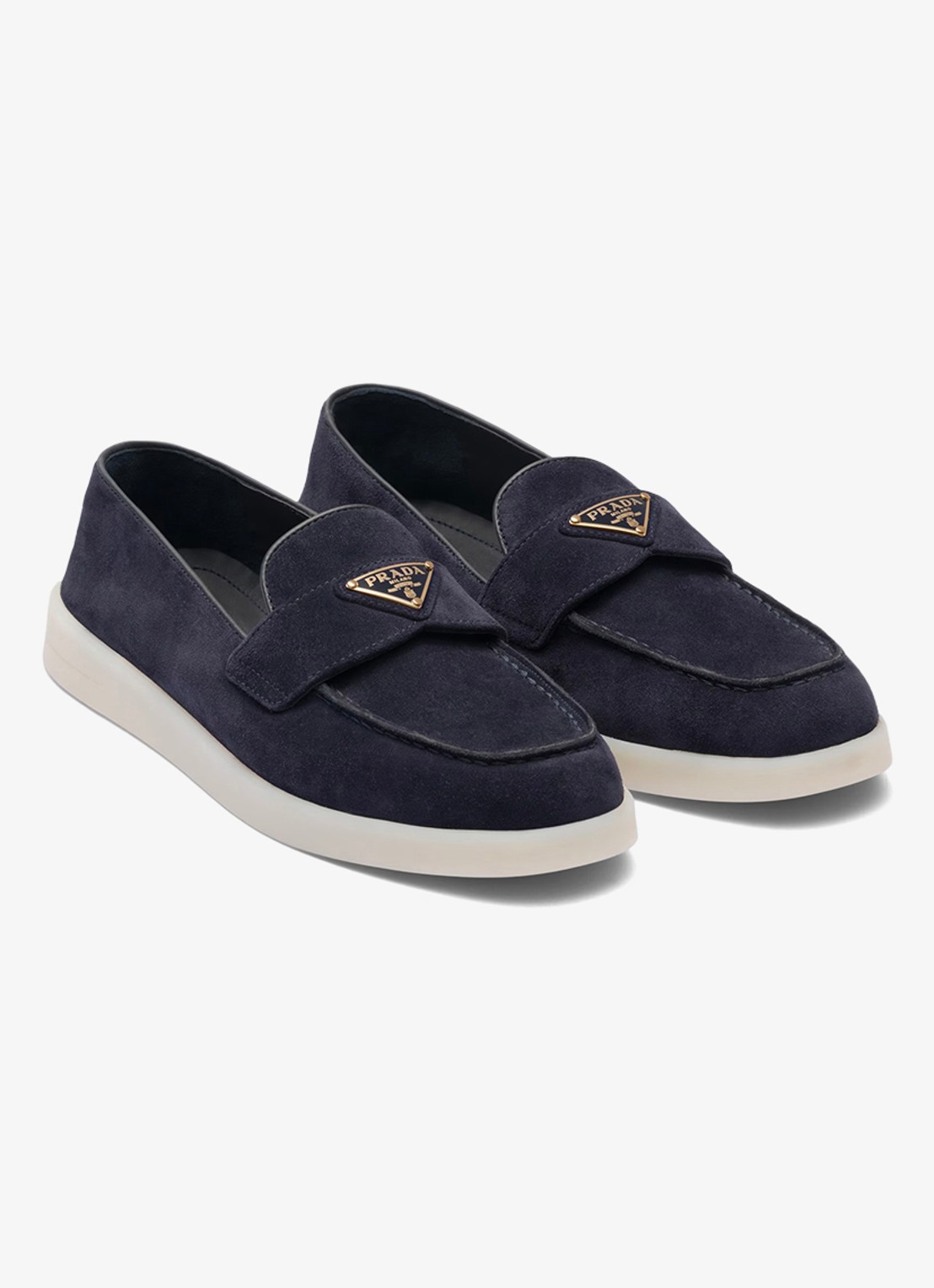 Prada Loafer van suède met logo - voorkant 2 donkerblauw