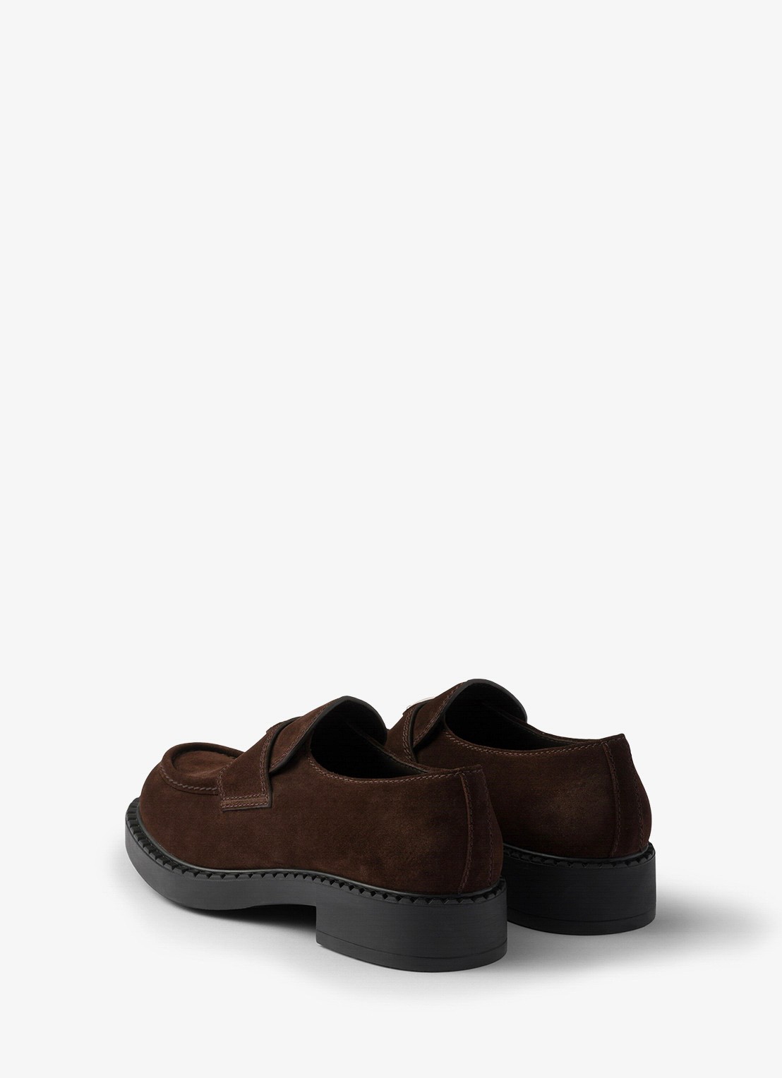 Prada Loafer van suède met logo - achterkant 4 donkerbruin