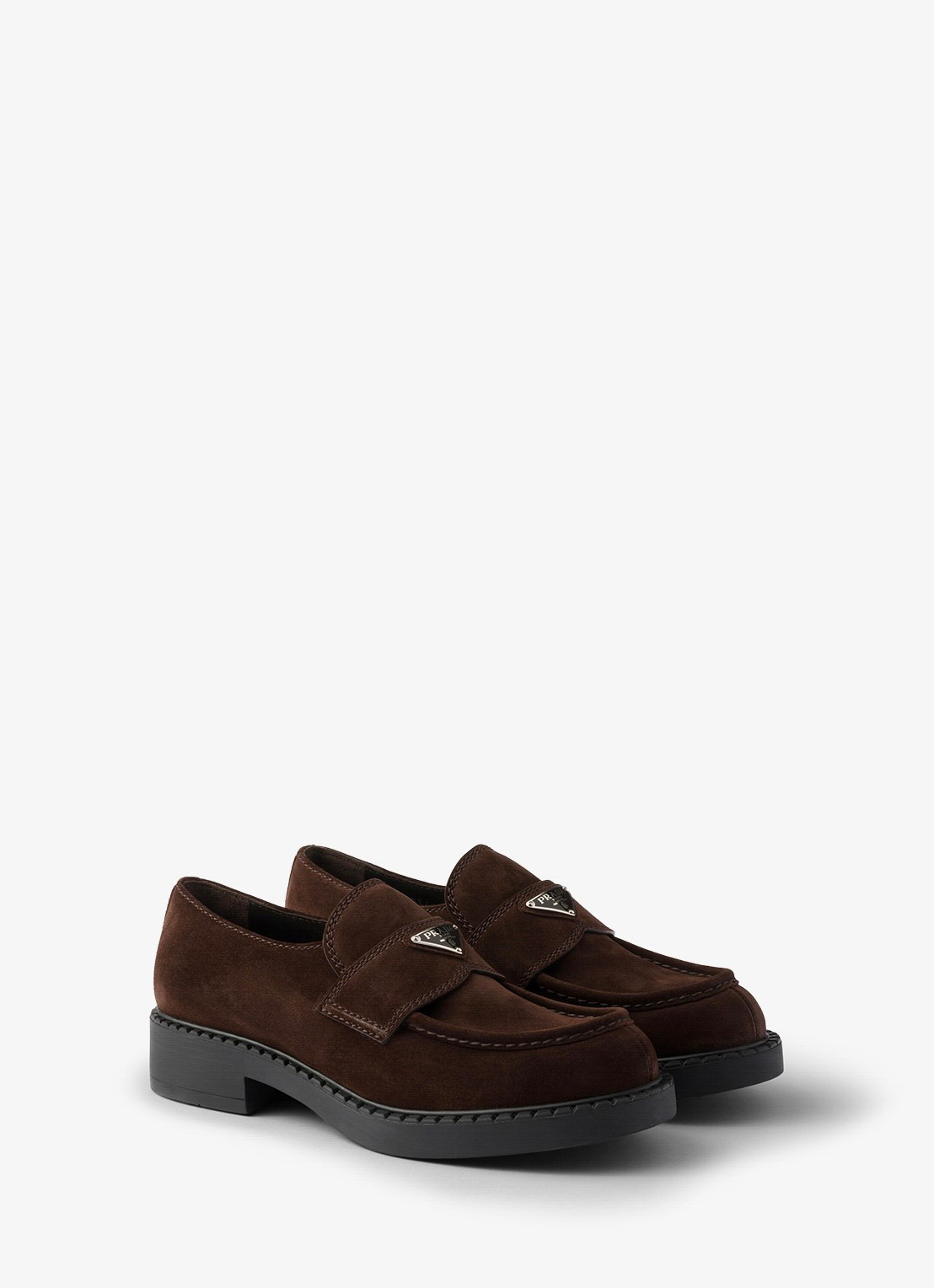 Prada Loafer van suède met logo - voorkant 6 donkerbruin
