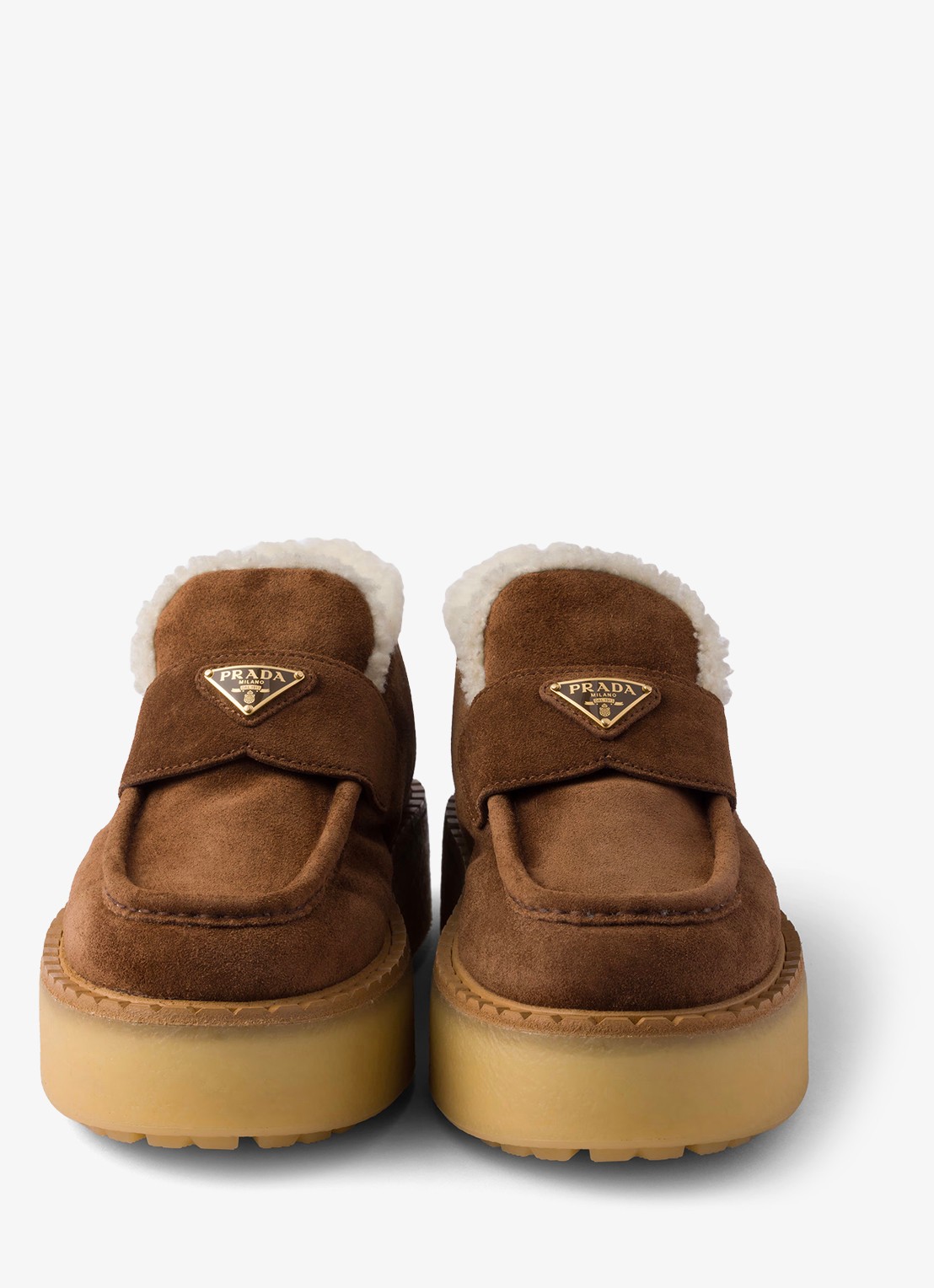 Prada Loafer van suède met plateauzool - detail 2 bruin
