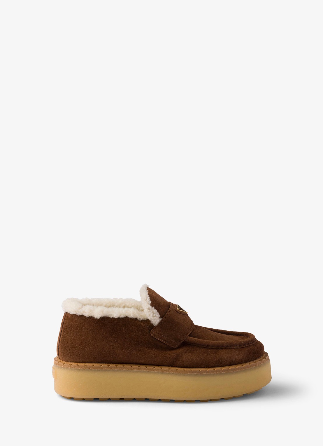 Prada Loafer van suède met plateauzool - voorkant 3 bruin