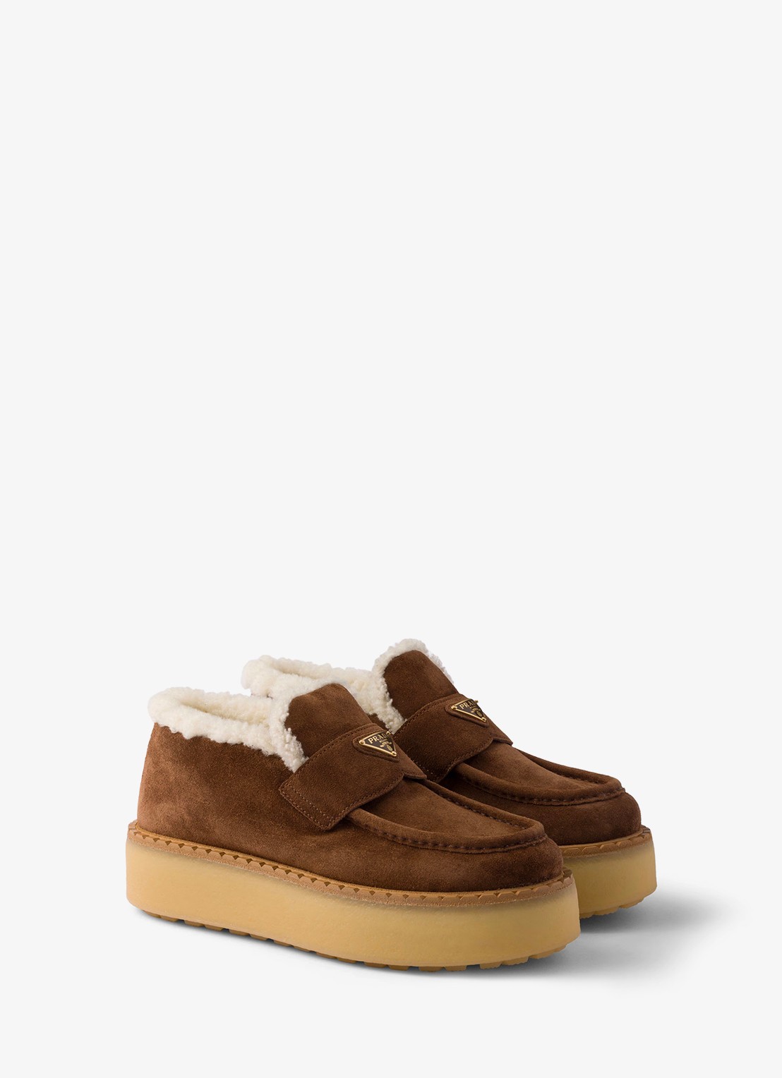 Prada Loafer van suède met plateauzool - voorkant 4 bruin