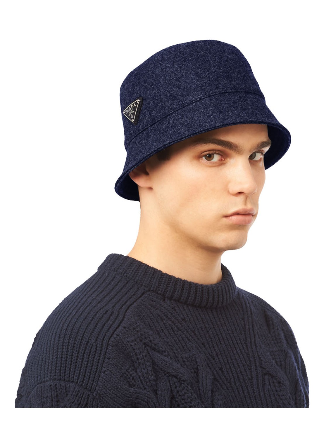 Prada Loden bucket hoed van wol - voorkant 2 blauw