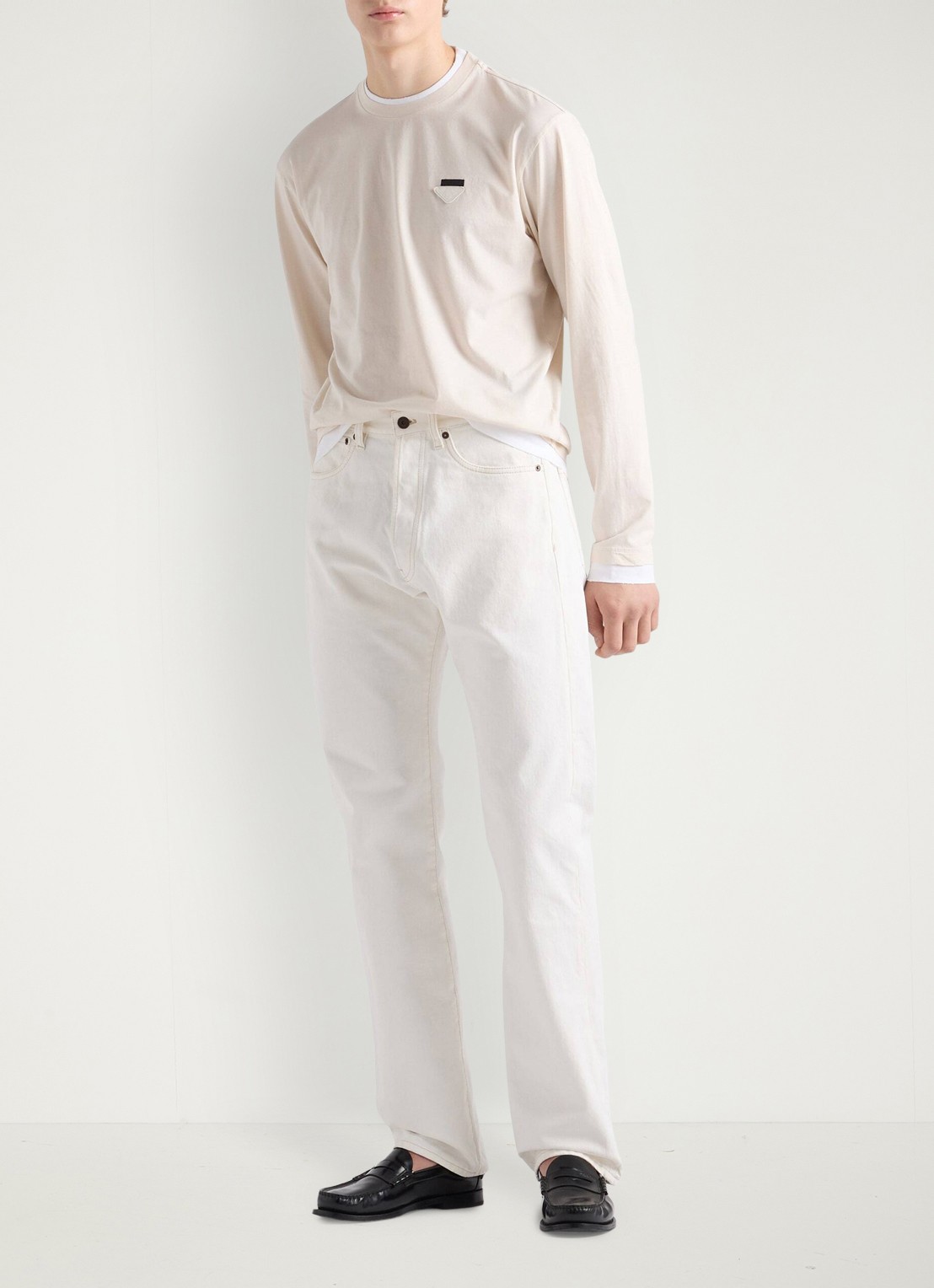 Prada Longsleeve met contrast - voorkant 3 gebroken wit