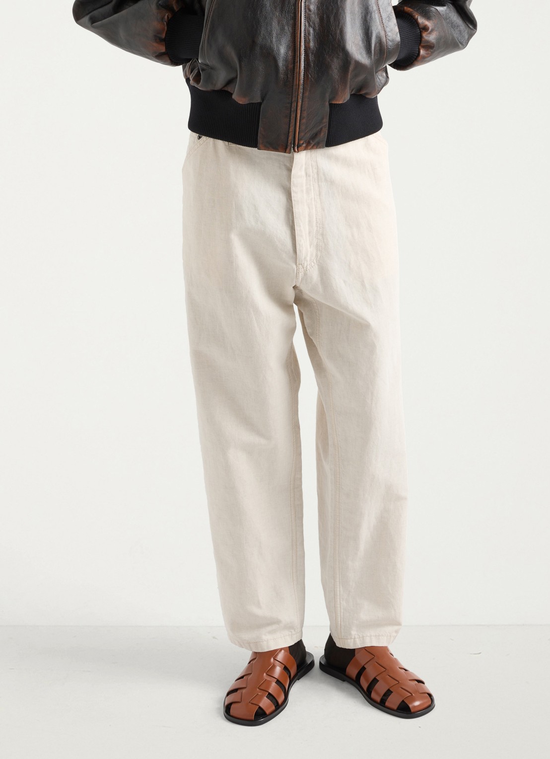 Prada Loose fit chino van chambray - detail gebroken wit