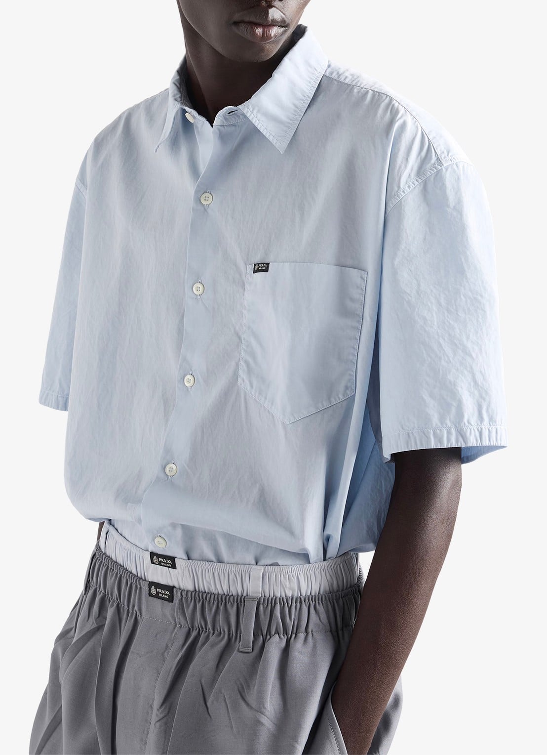 Prada Loose fit overhemd met borstzak - detail 3 lichtblauw