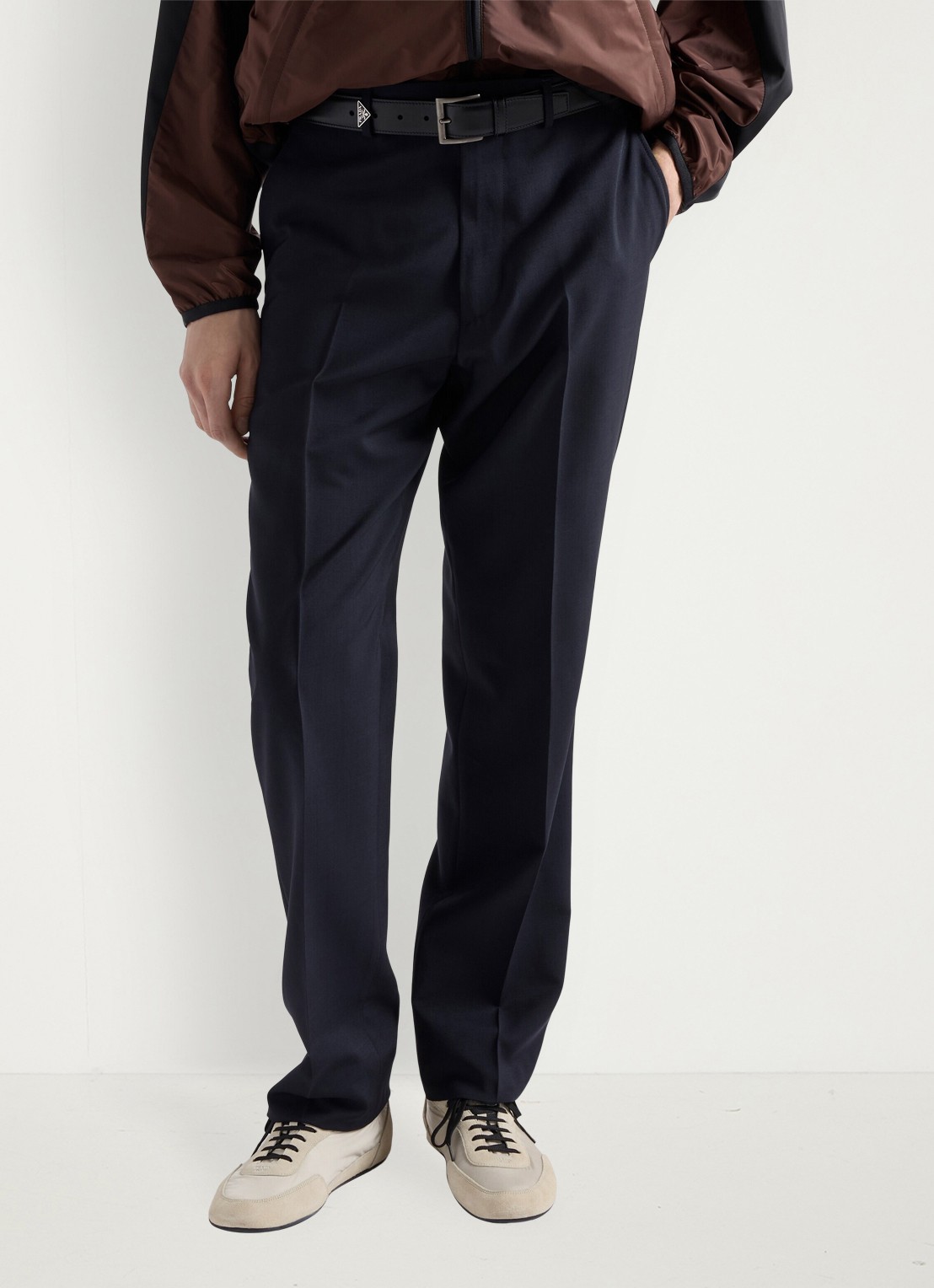 Prada Loose fit pantalon van scheerwol - detail 4 donkerblauw