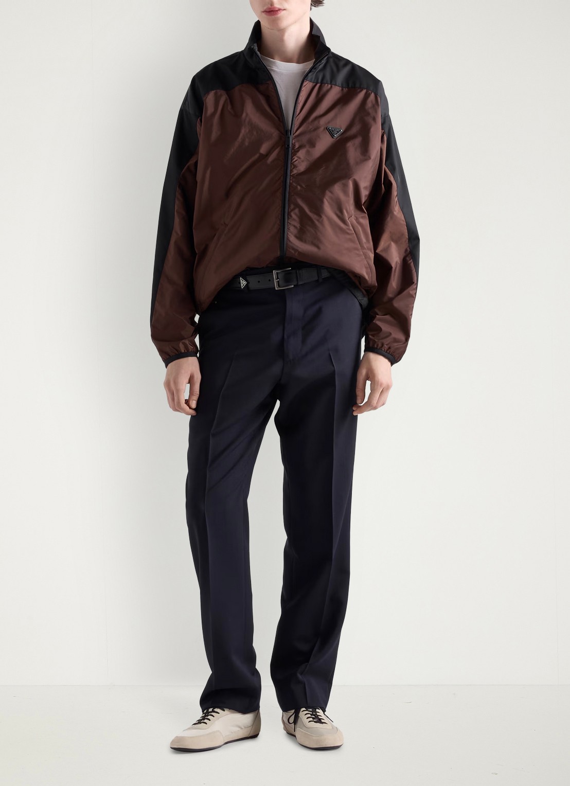 Prada Loose fit pantalon van scheerwol - voorkant 3 donkerblauw