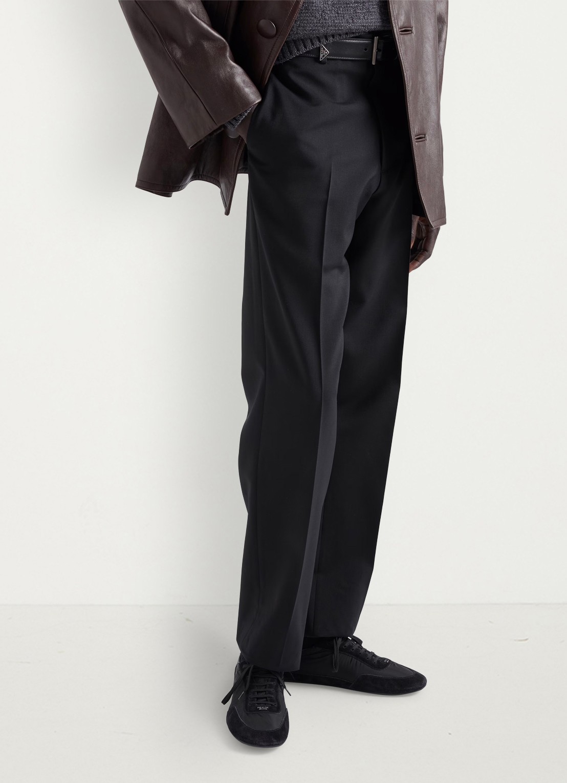 Prada Loose fit pantalon van scheerwol - detail 2 zwart