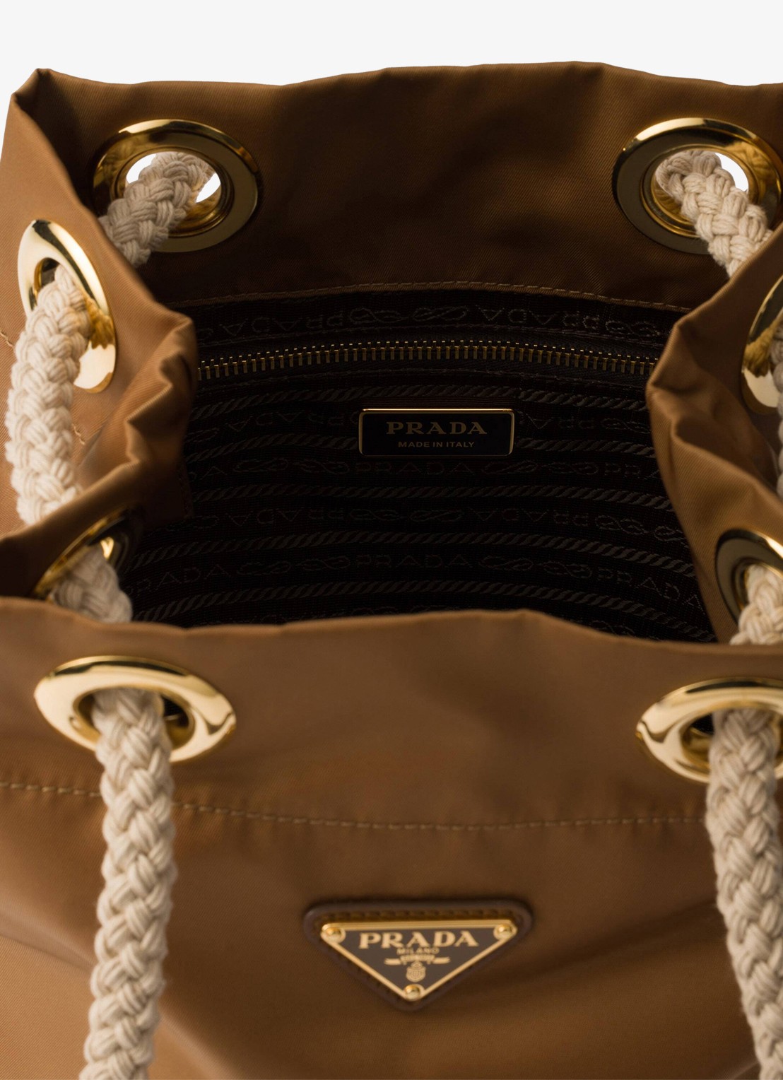 Prada Mariner Re-Nylon Small schoudertas met logo - detail 4 camel