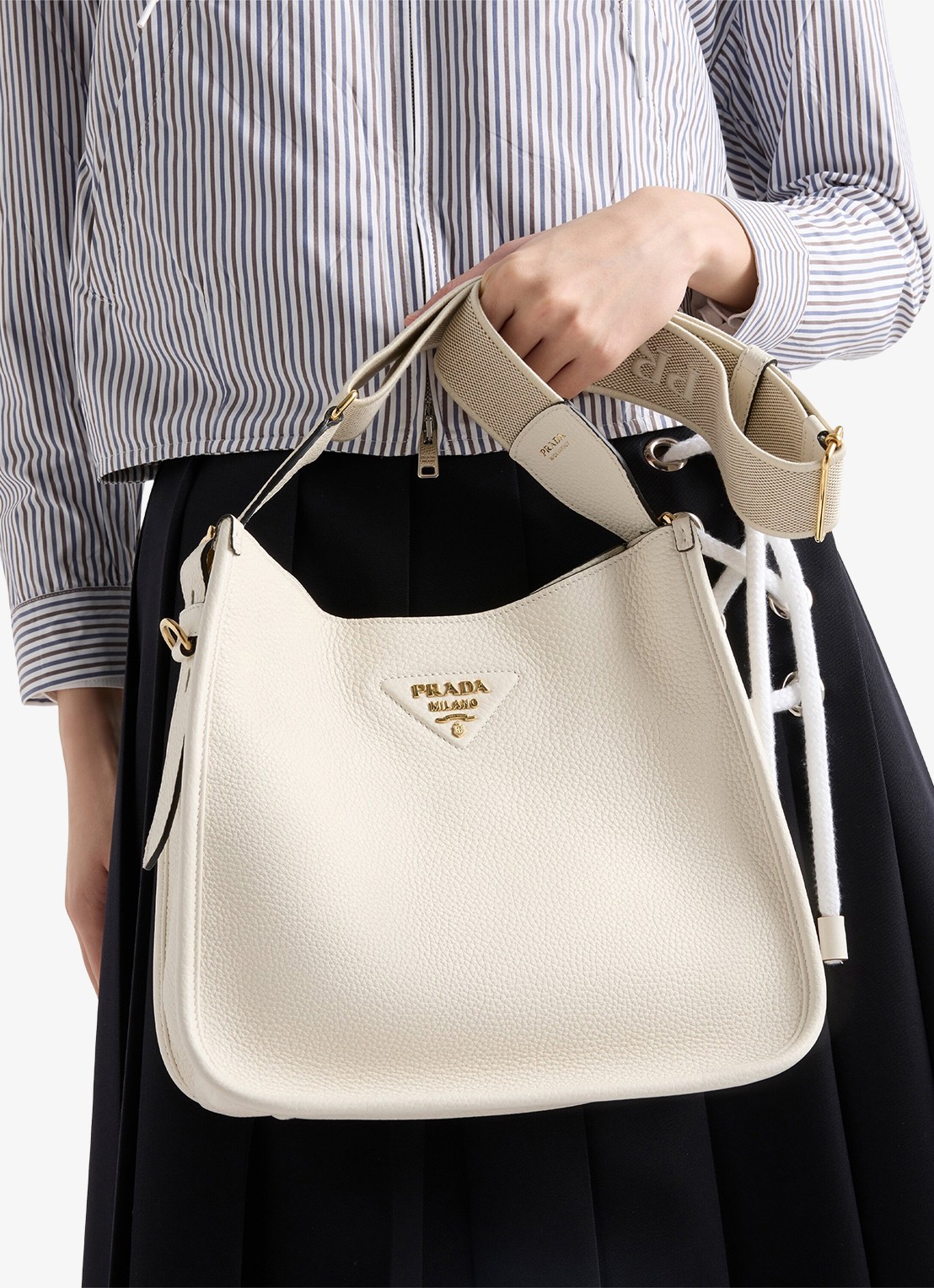 Prada Medium schoudertas van kalfsleer - detail 6 wit