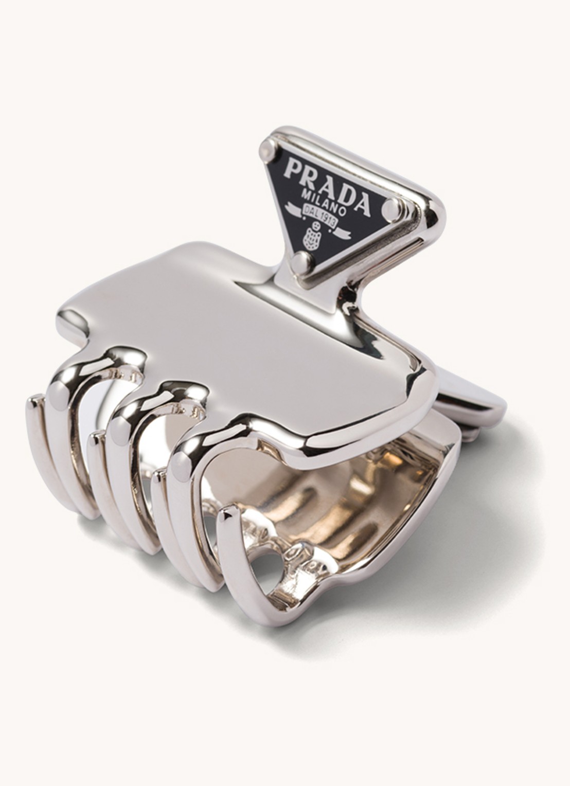 Prada Metal haarclip met logo - achterkant 2 lichtgrijs