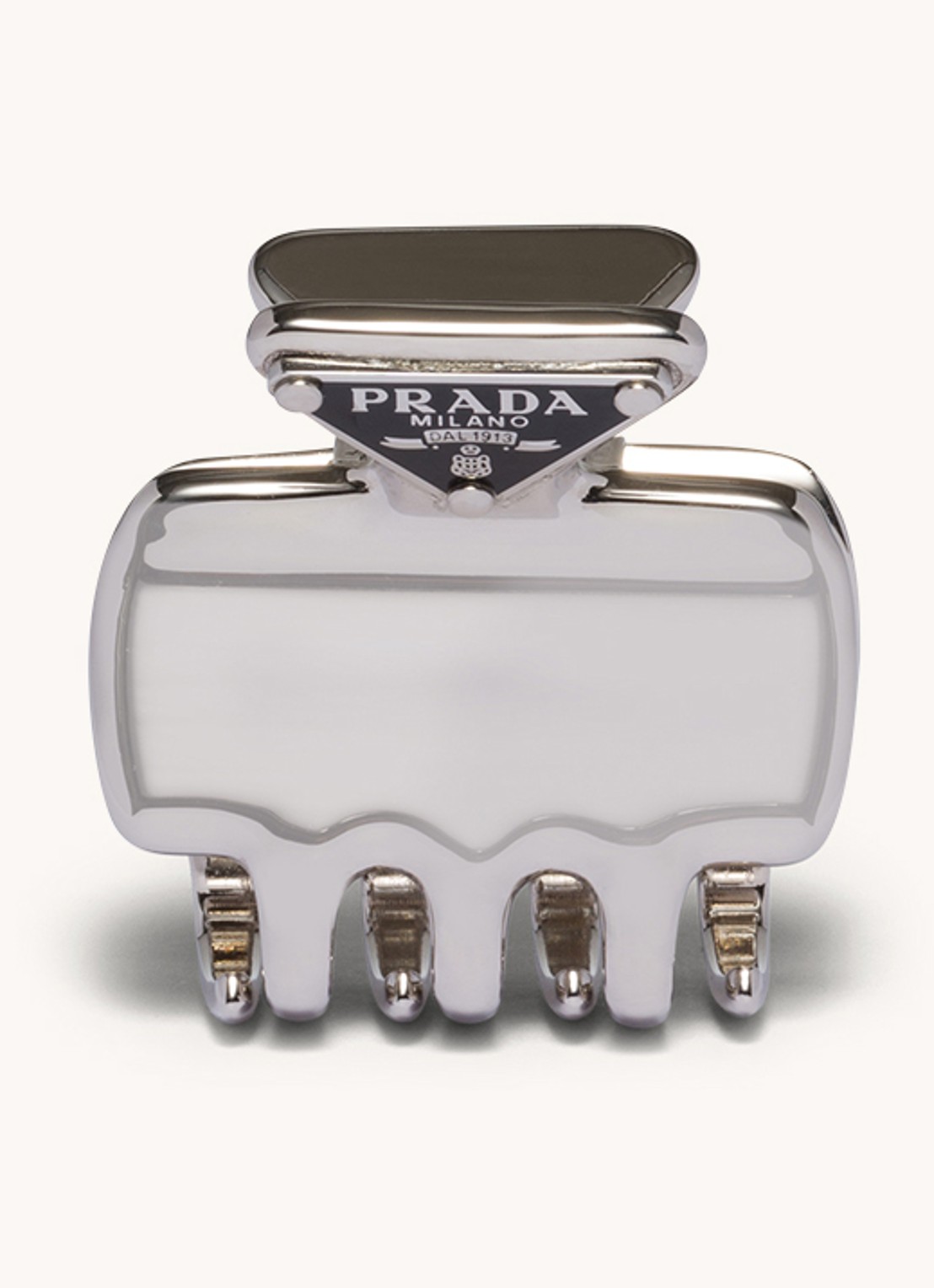 Prada Metal haarclip met logo - voorkant lichtgrijs