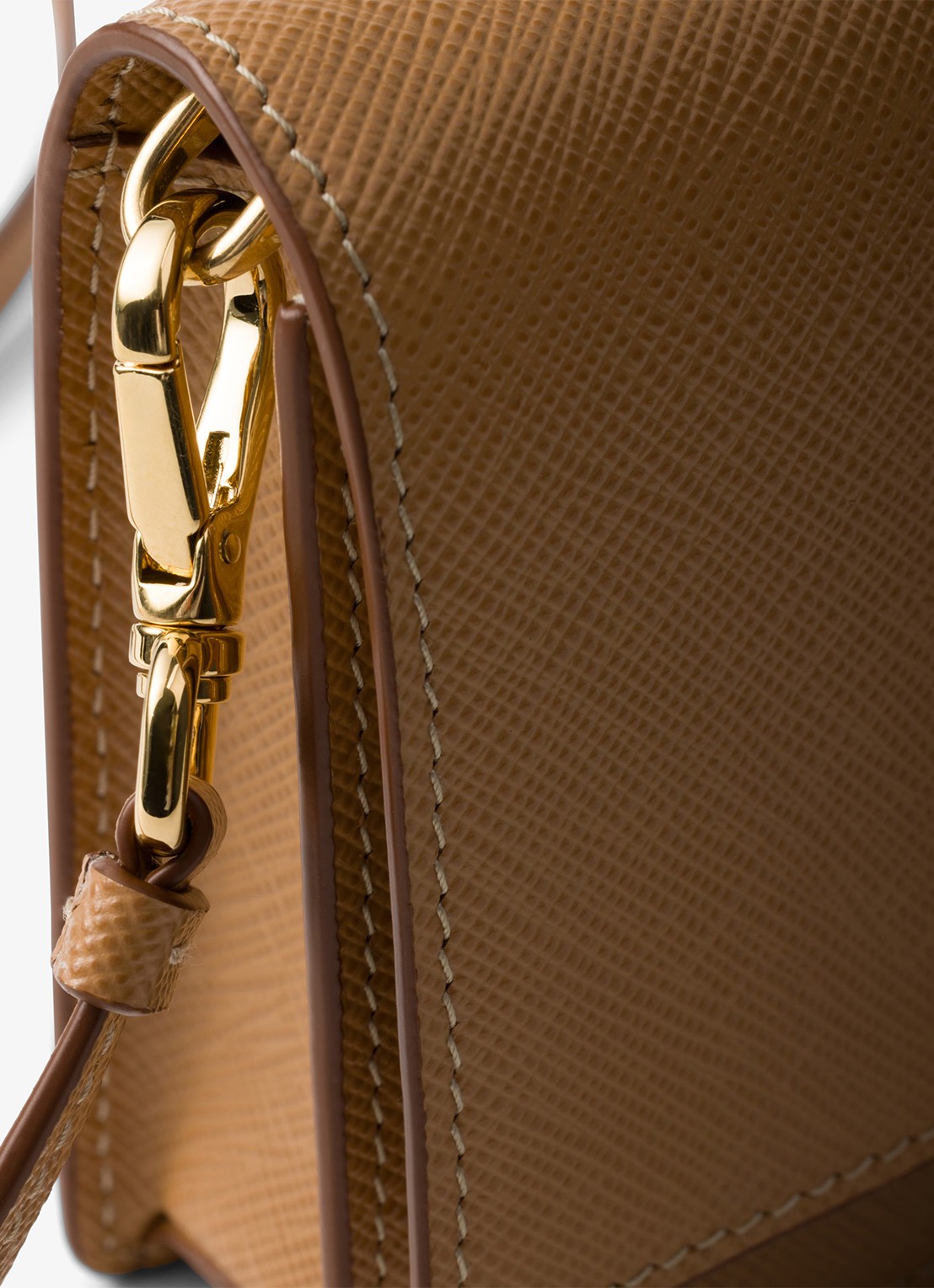 Prada Mini clutch van leer met afneembare schouderriem - detail 4 camel