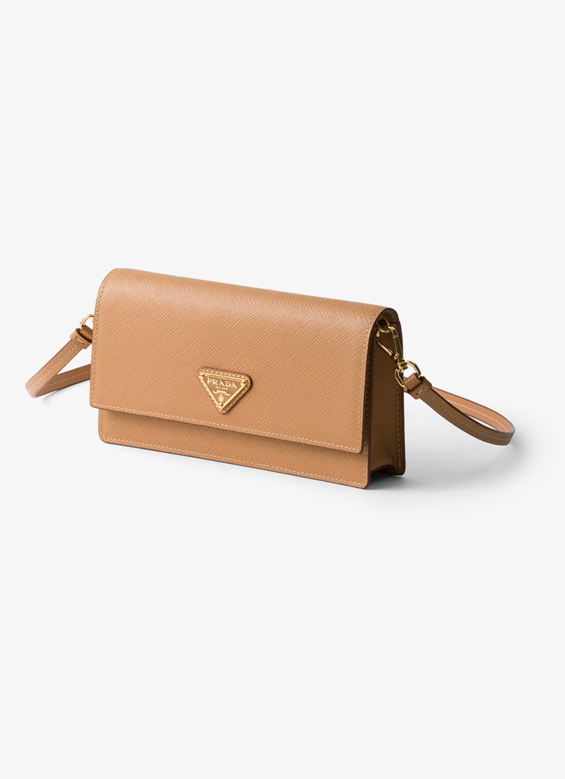 Prada Mini clutch van leer met afneembare schouderriem - voorkant 2 camel