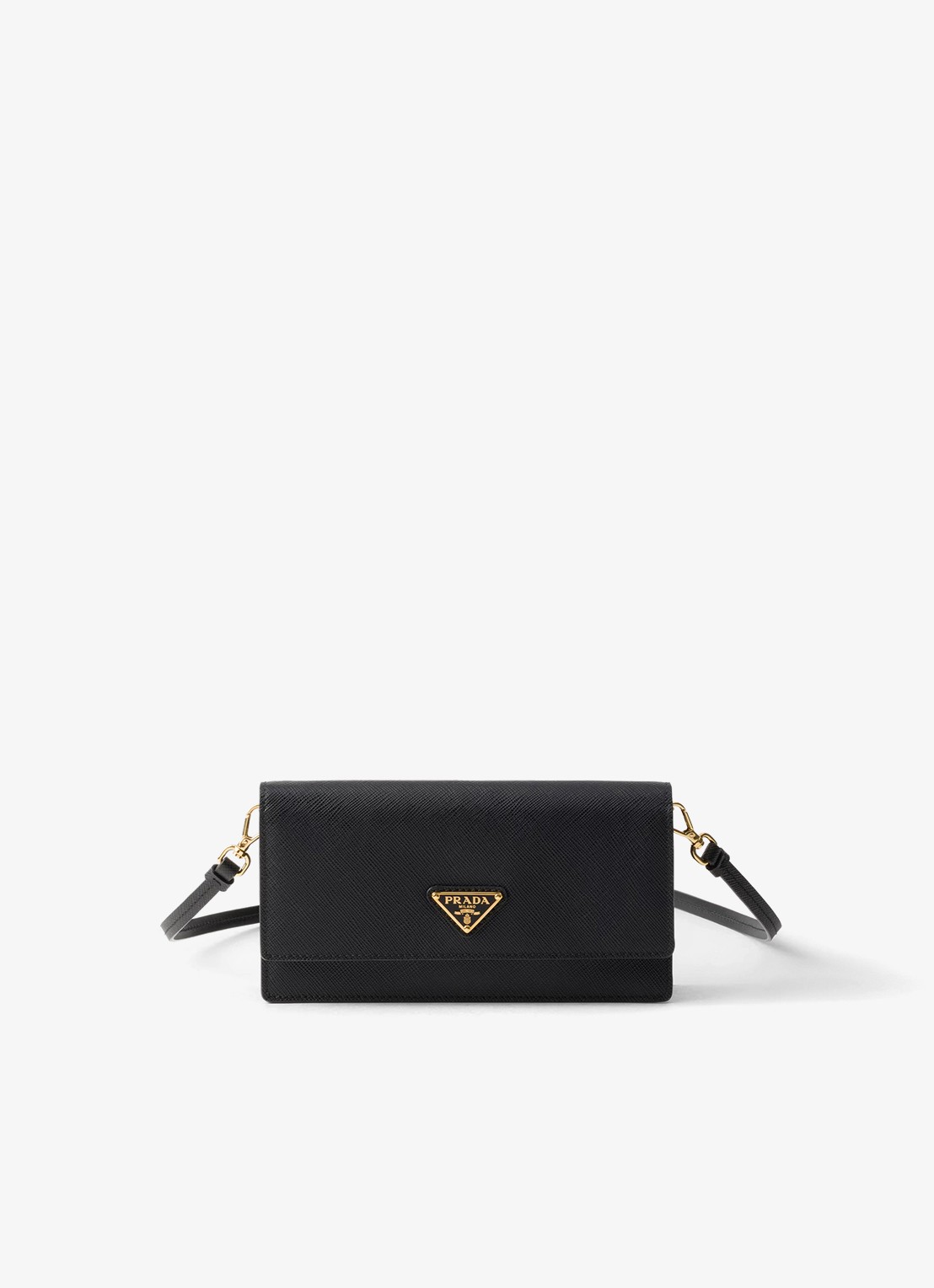 Prada Mini clutch van leer met afneembare schouderriem - voorkant zwart