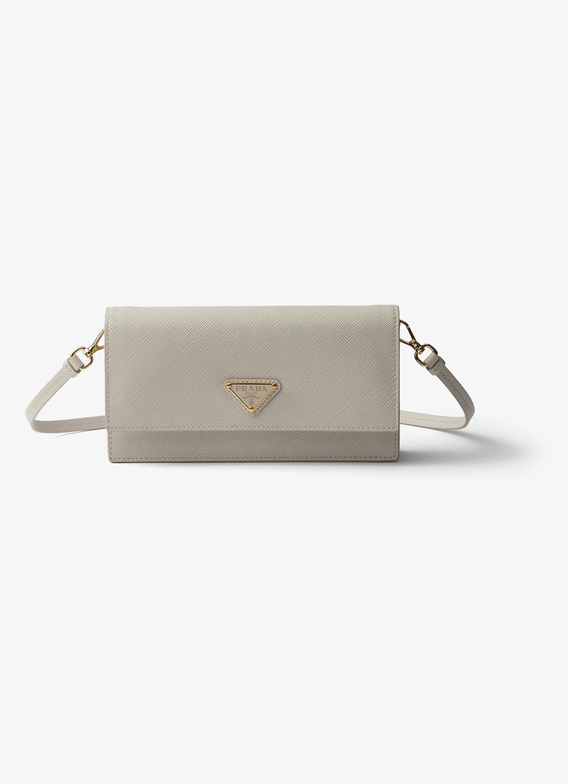 Prada Mini clutch van leer met afneembare schouderriem - voorkant 5 lichtgrijs
