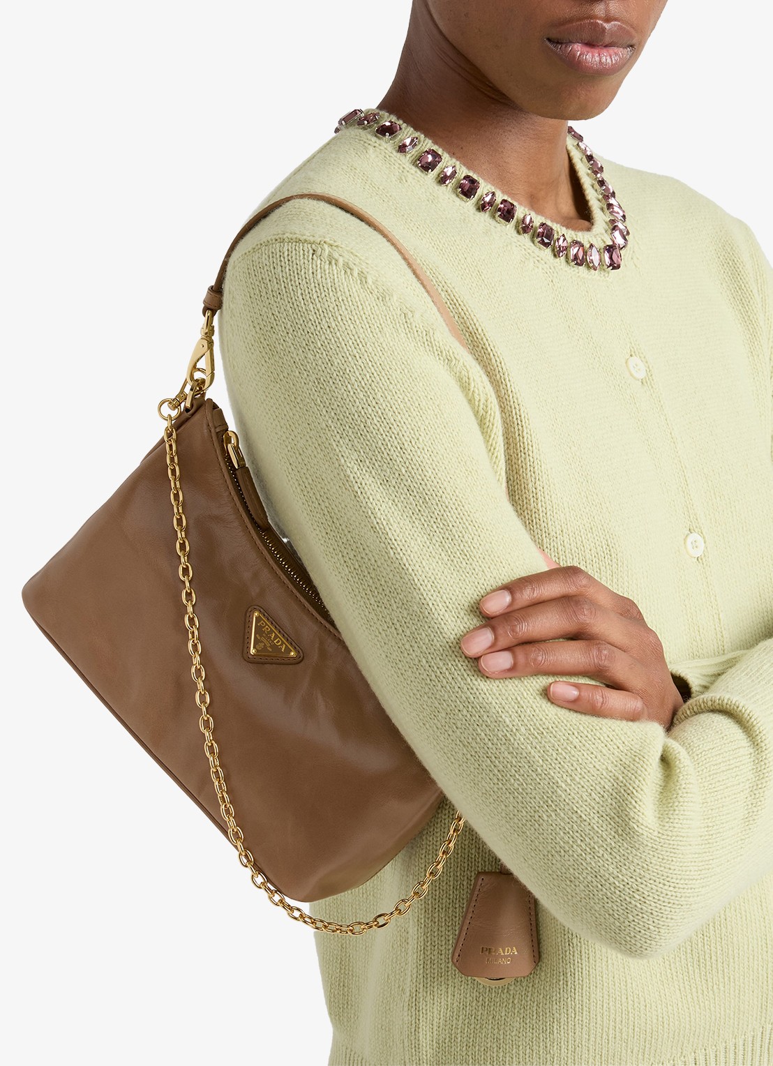 Prada Mini schoudertas van kalfsleer - voorkant 7 beige