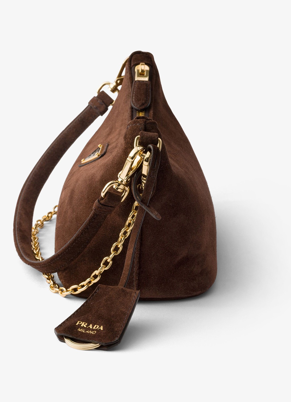 Prada Mini schoudertas van kalfssuède - detail 3 donkerbruin