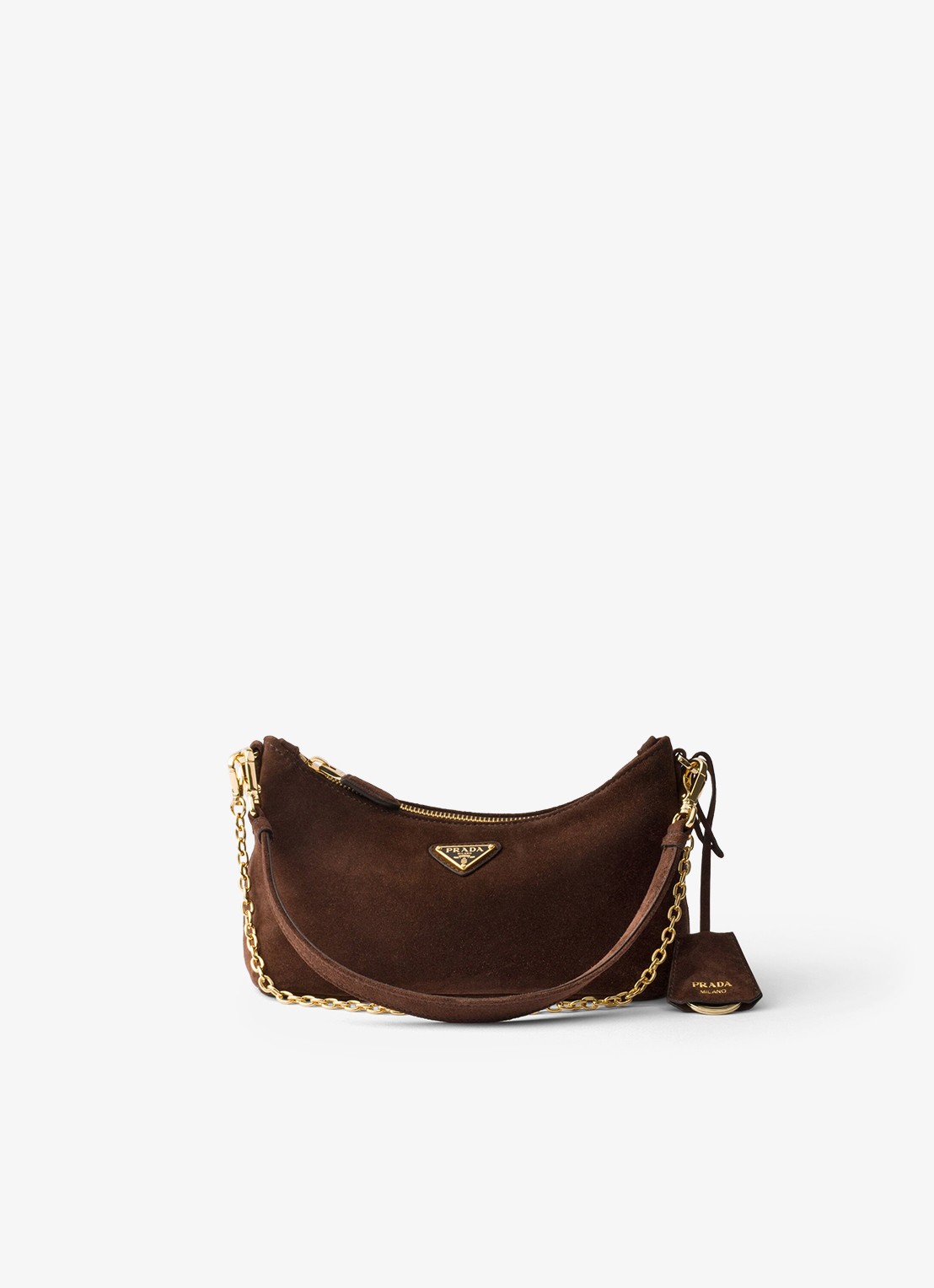 Prada Mini schoudertas van kalfssuède - voorkant donkerbruin