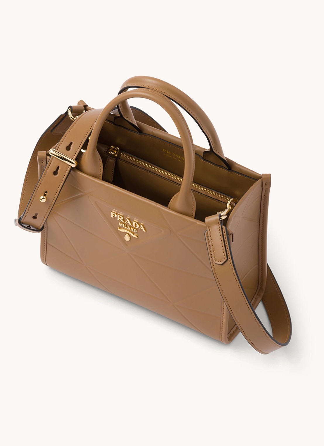 Prada Mini Symbole handtas van leer - achterkant camel