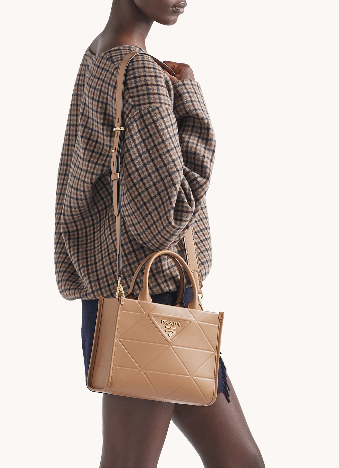 Prada Mini Symbole handtas van leer - voorkant 3 camel