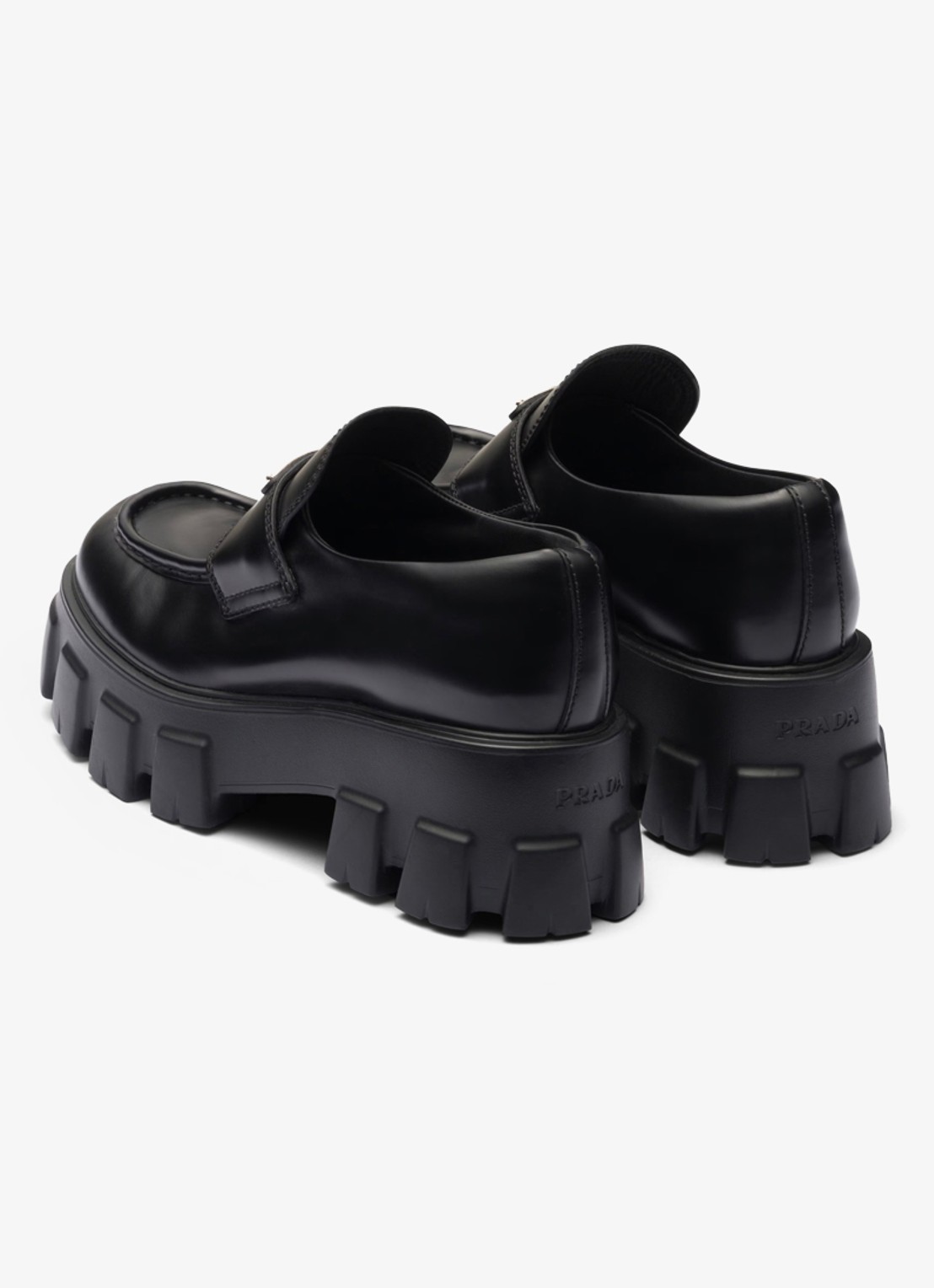 Prada Monolith loafer van leer met plateauzool - achterkant zwart