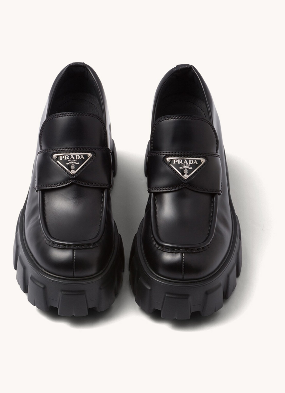 Prada Monolith loafer van leer met plateauzool - detail 3 zwart