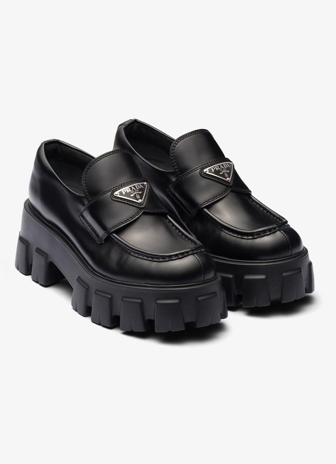 Prada Monolith loafer van leer met plateauzool - detail 2 zwart