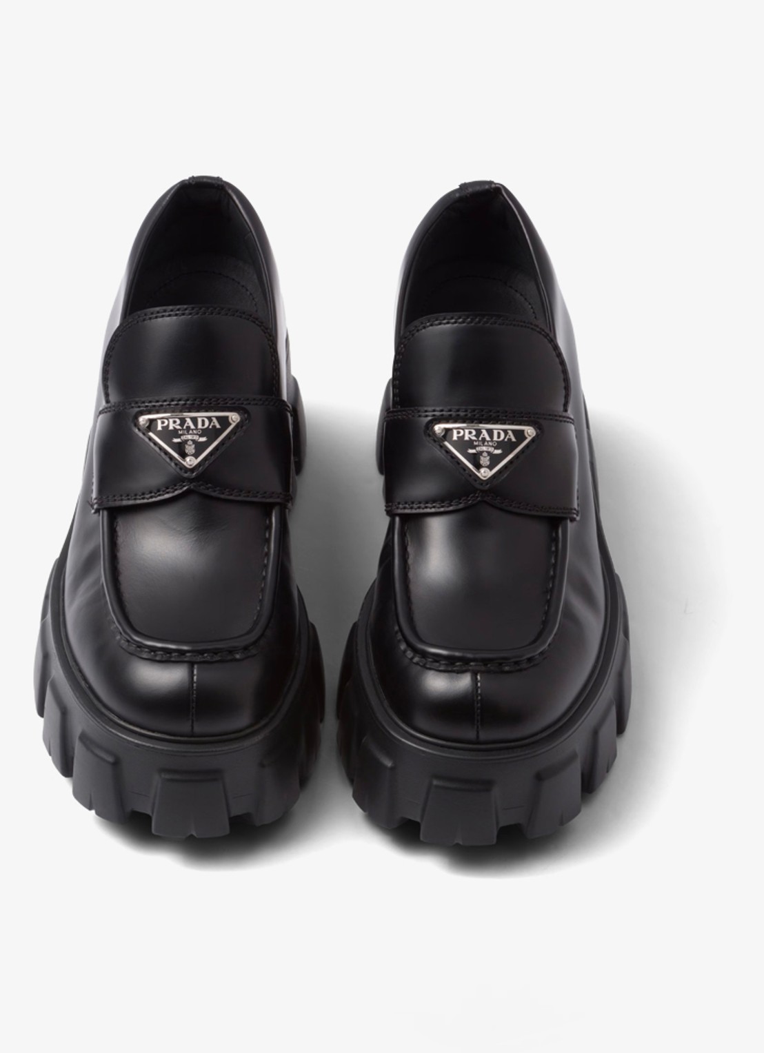 Prada Monolith loafer van leer met plateauzool - detail 3 zwart