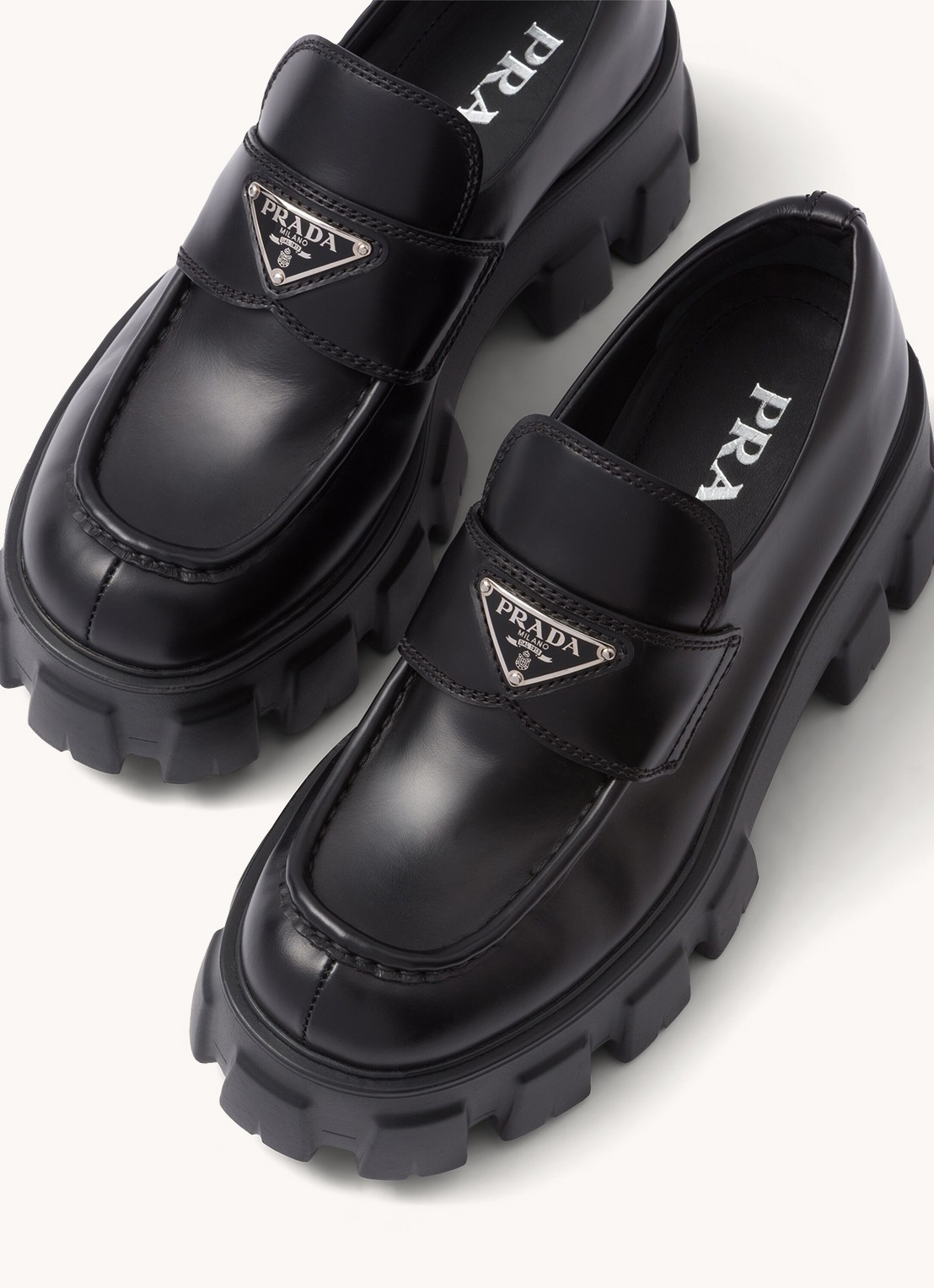 Prada Monolith loafer van leer met plateauzool - detail 5 zwart