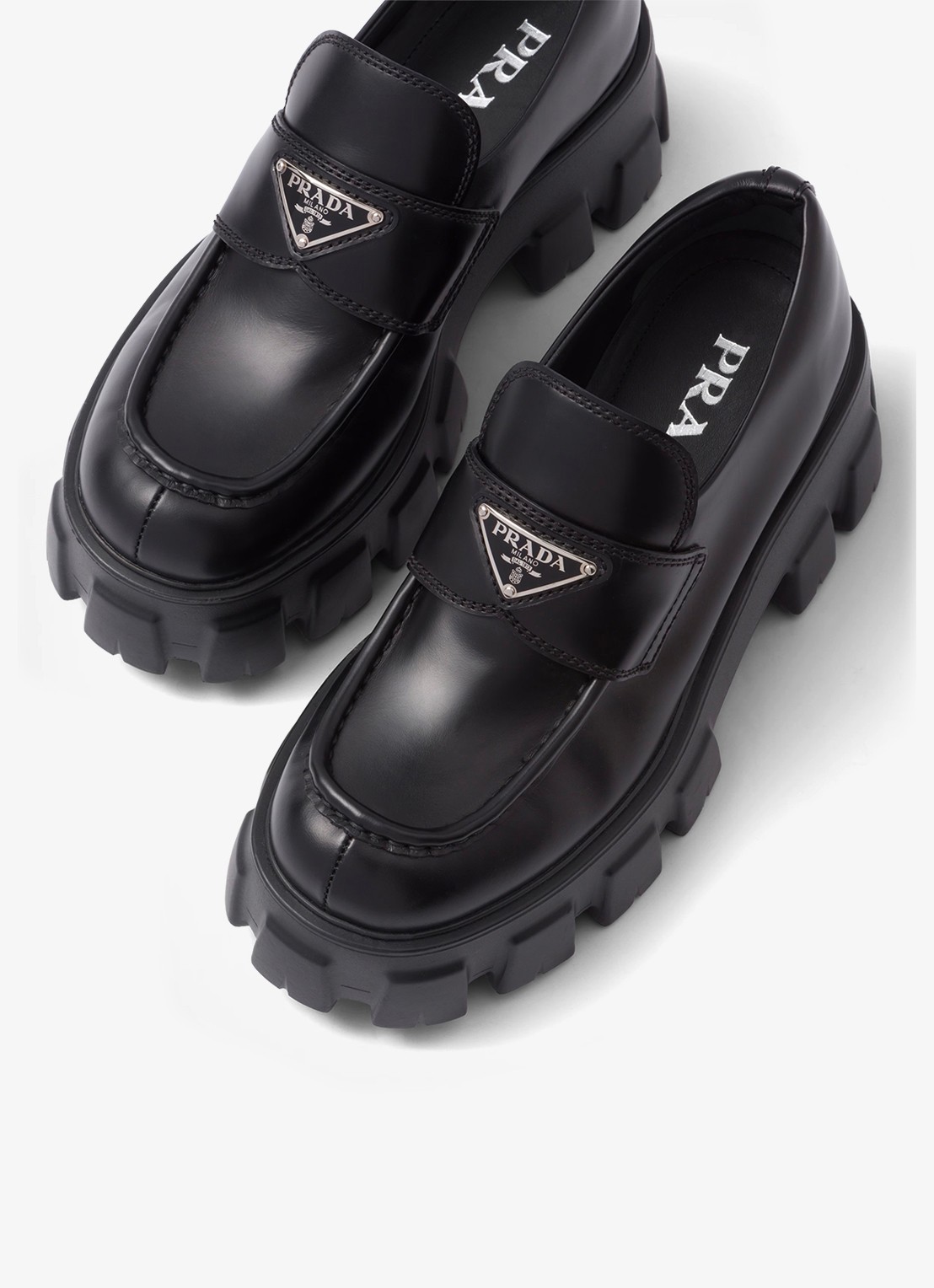 Prada Monolith loafer van leer met plateauzool - detail 4 zwart