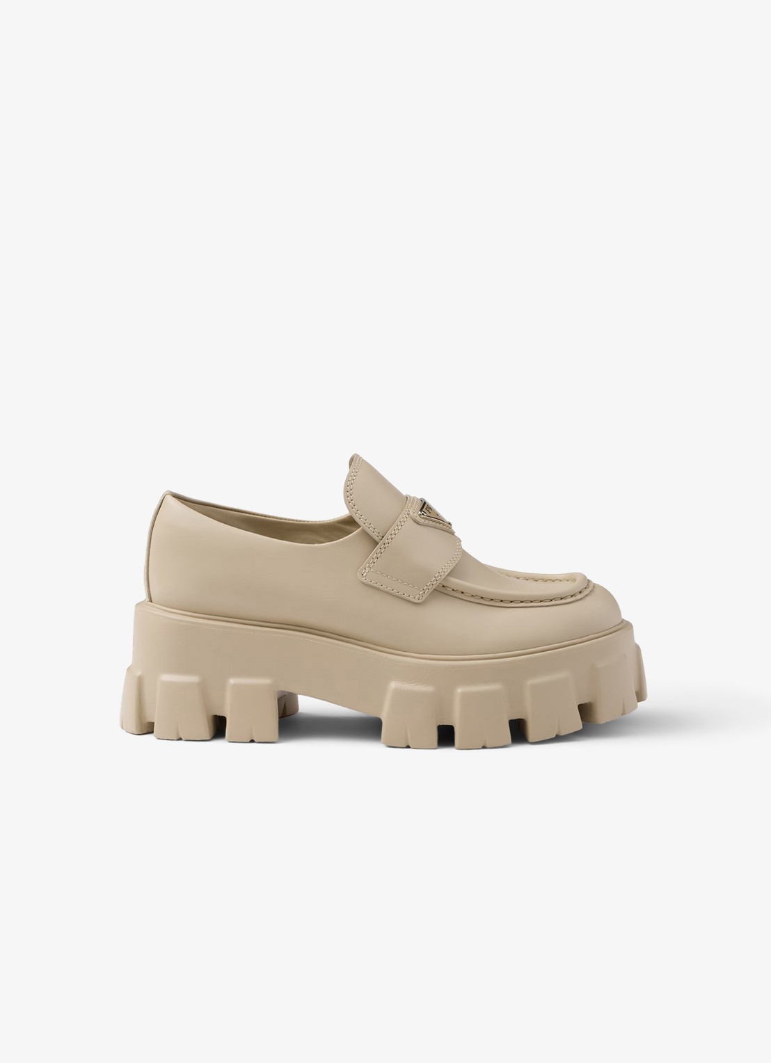 Prada Monolith loafer van leer met plateauzool - voorkant 6 beige