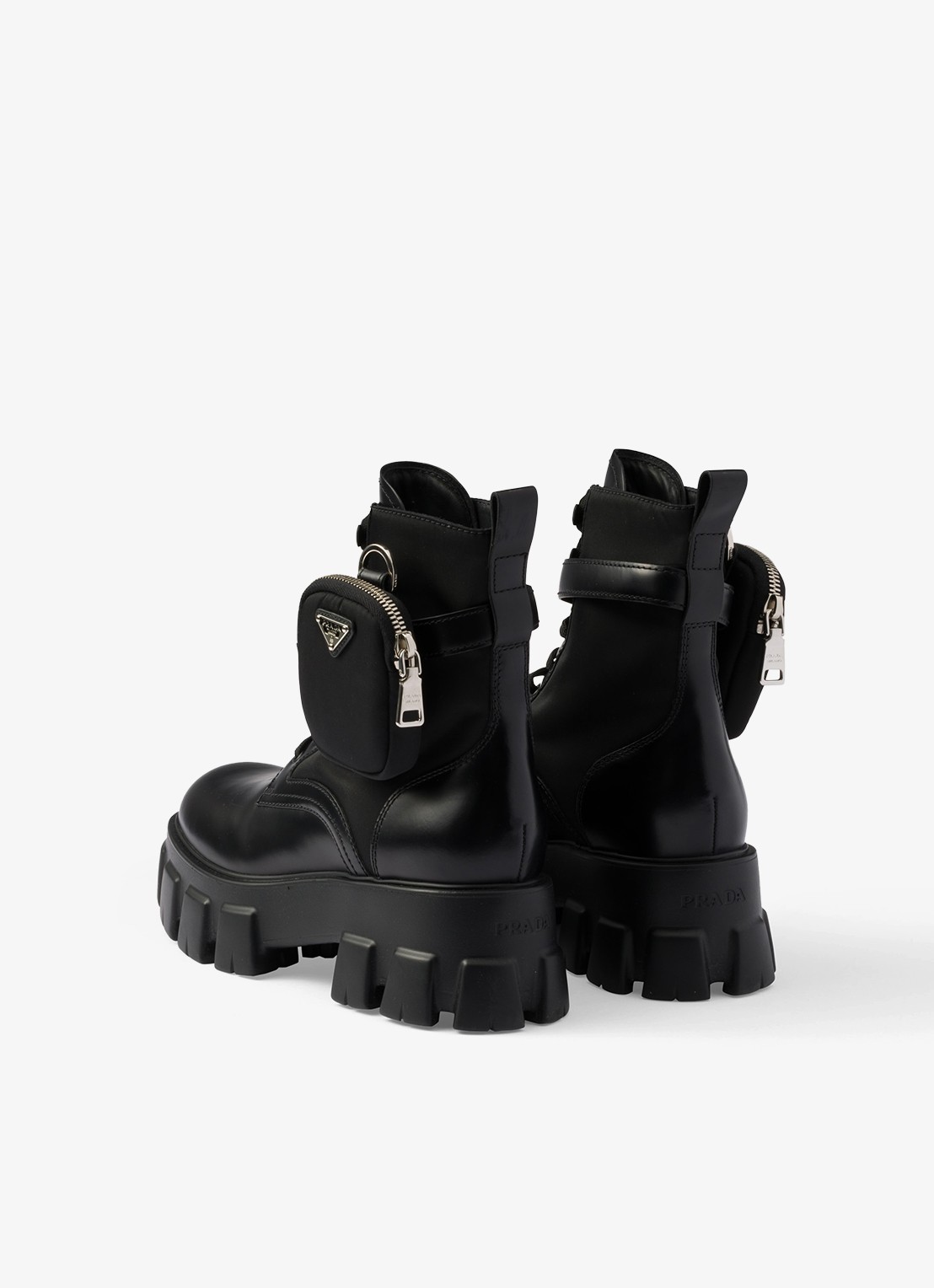 Prada Monolith Re-Nylon biker boot van leer - achterkant 5 zwart