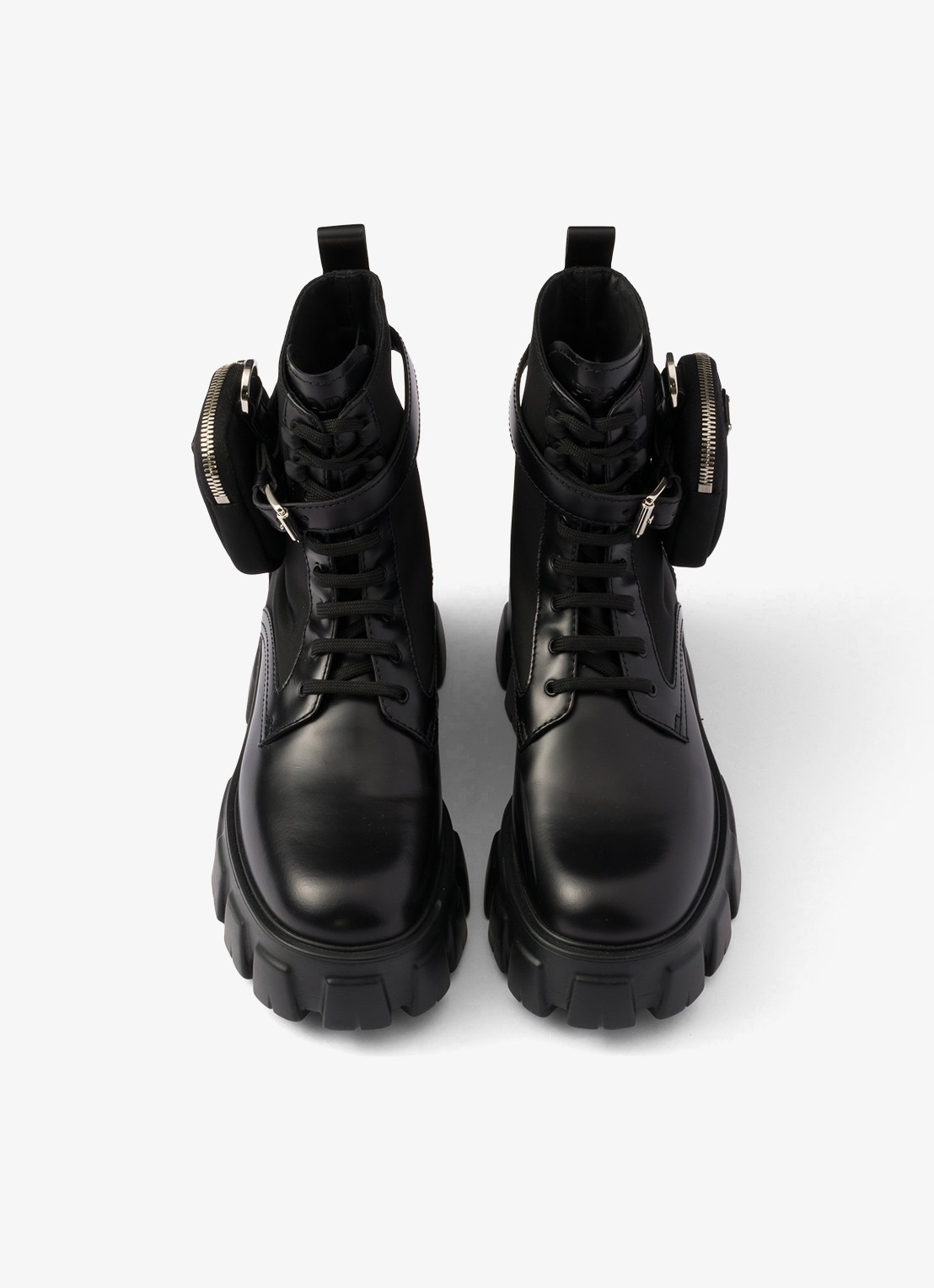 Prada Monolith Re-Nylon biker boot van leer - detail 2 zwart