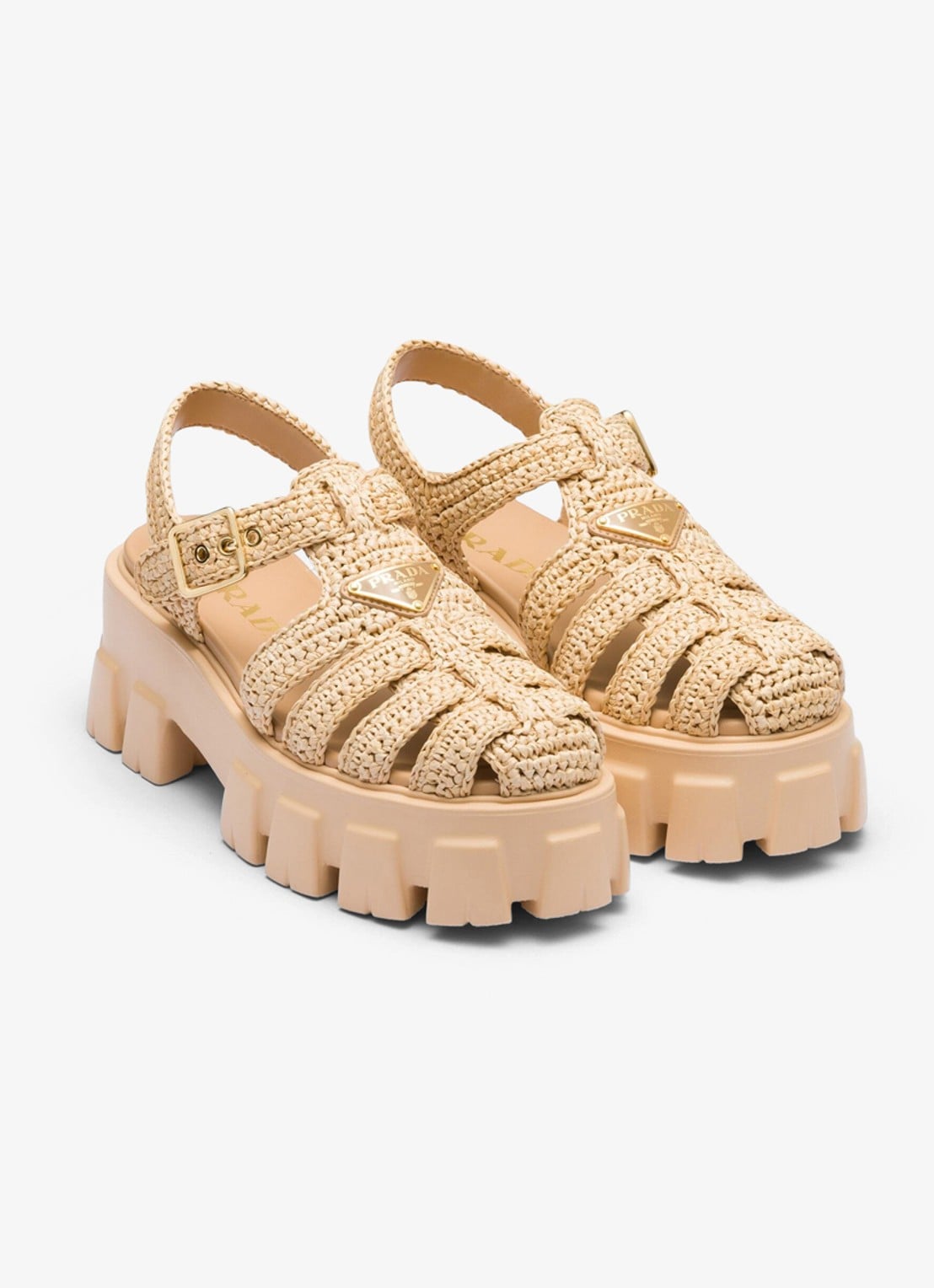 Prada Monolith sandaal met logo - detail 4 beige