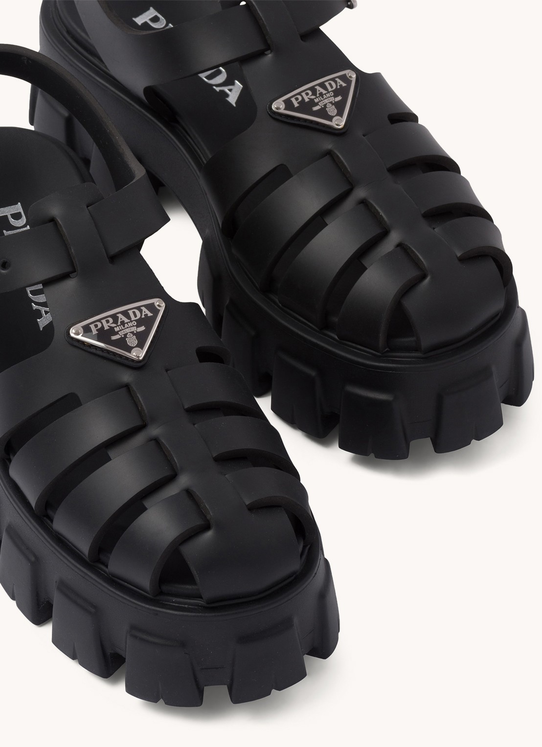 Prada Monolith sandaal van rubber met logo - detail 4 zwart