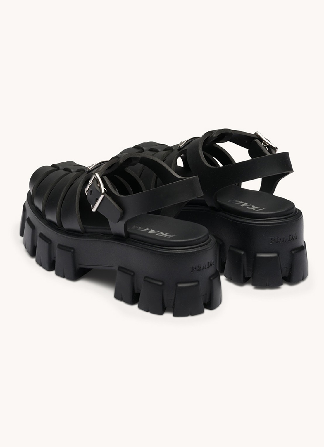 Prada Monolith sandaal van rubber met logo - detail 5 zwart