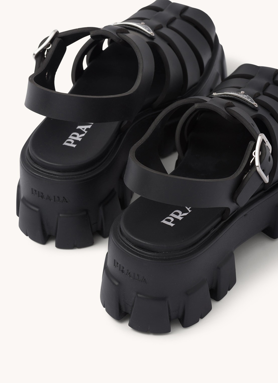 Prada Monolith sandaal van rubber met logo - detail 6 zwart