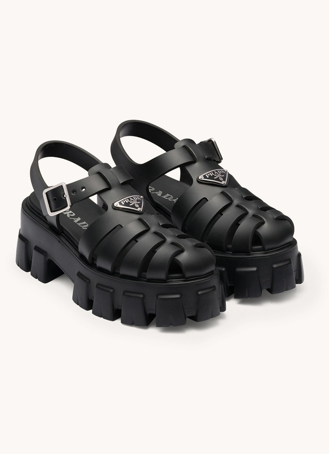 Prada Monolith sandaal van rubber met logo - voorkant zwart