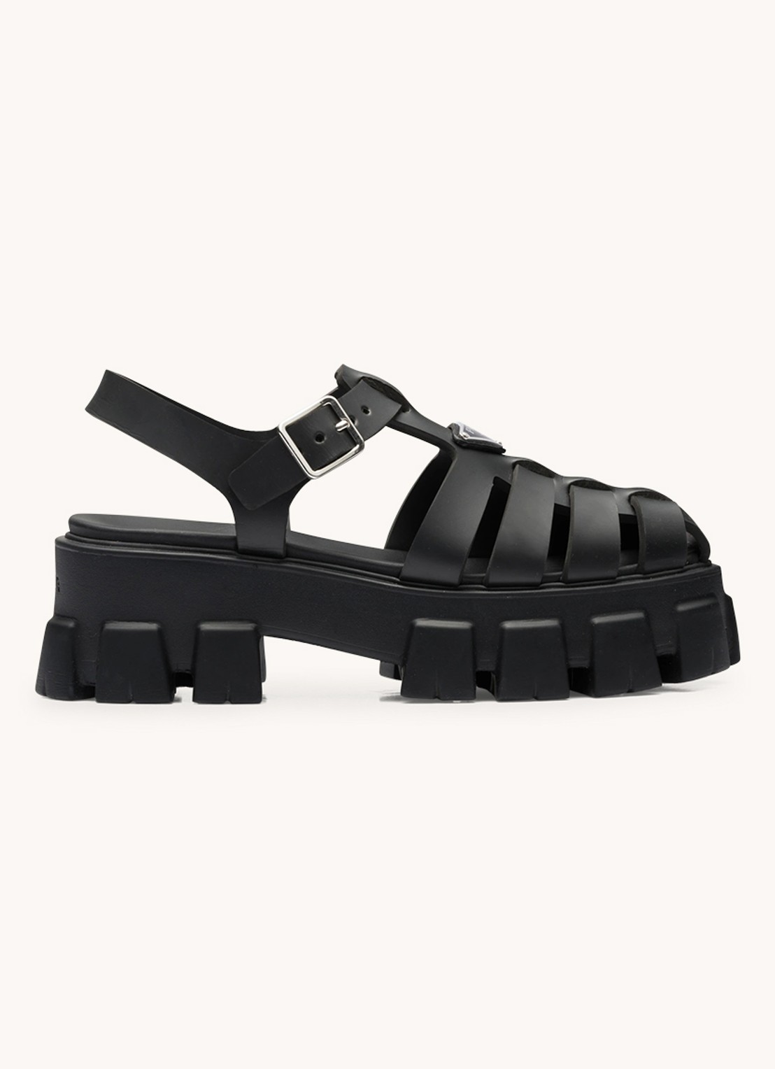 Prada Monolith sandaal van rubber met logo - voorkant 2 zwart