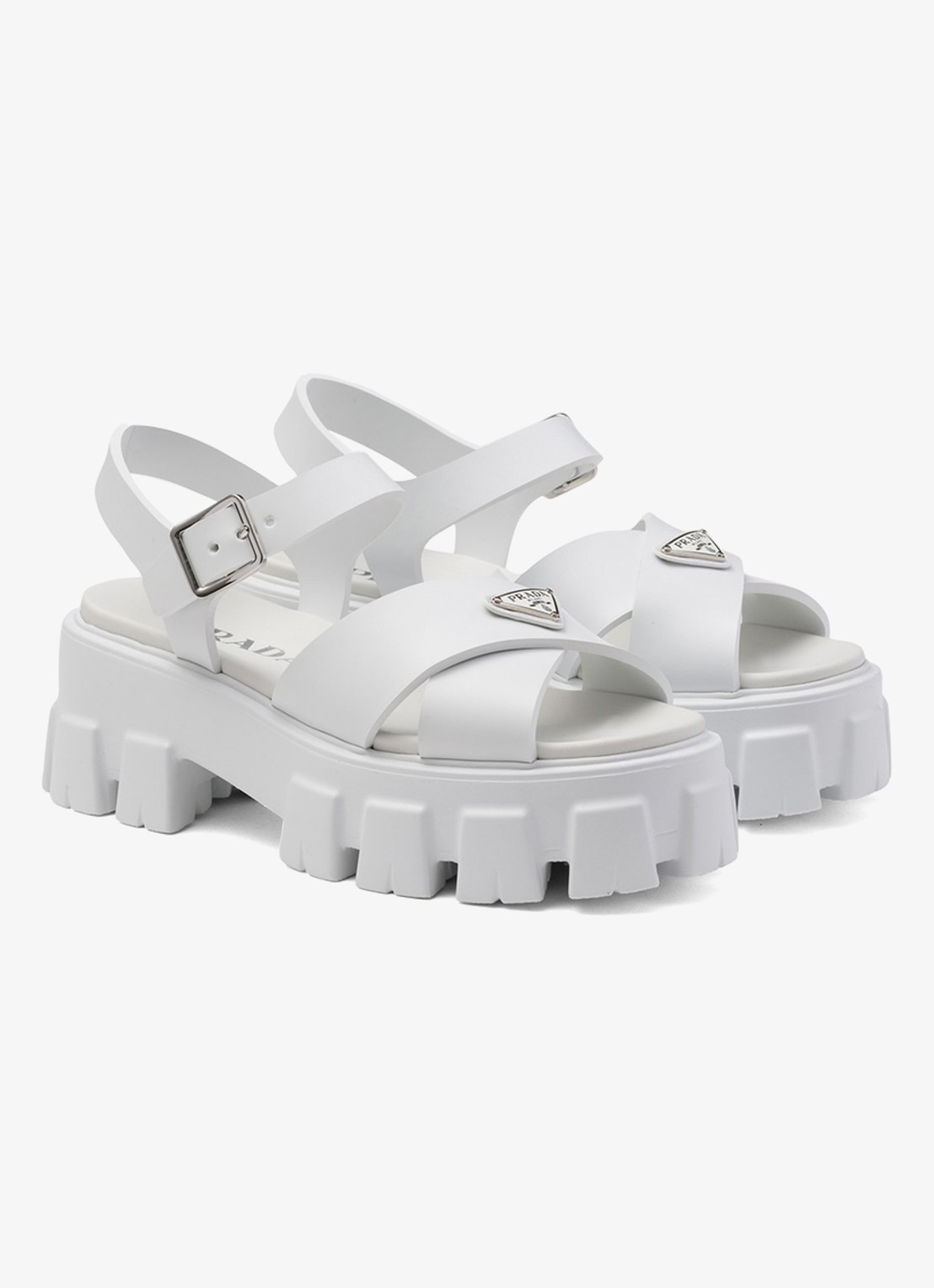 Prada Monolith sandaal van rubber met logo - voorkant wit