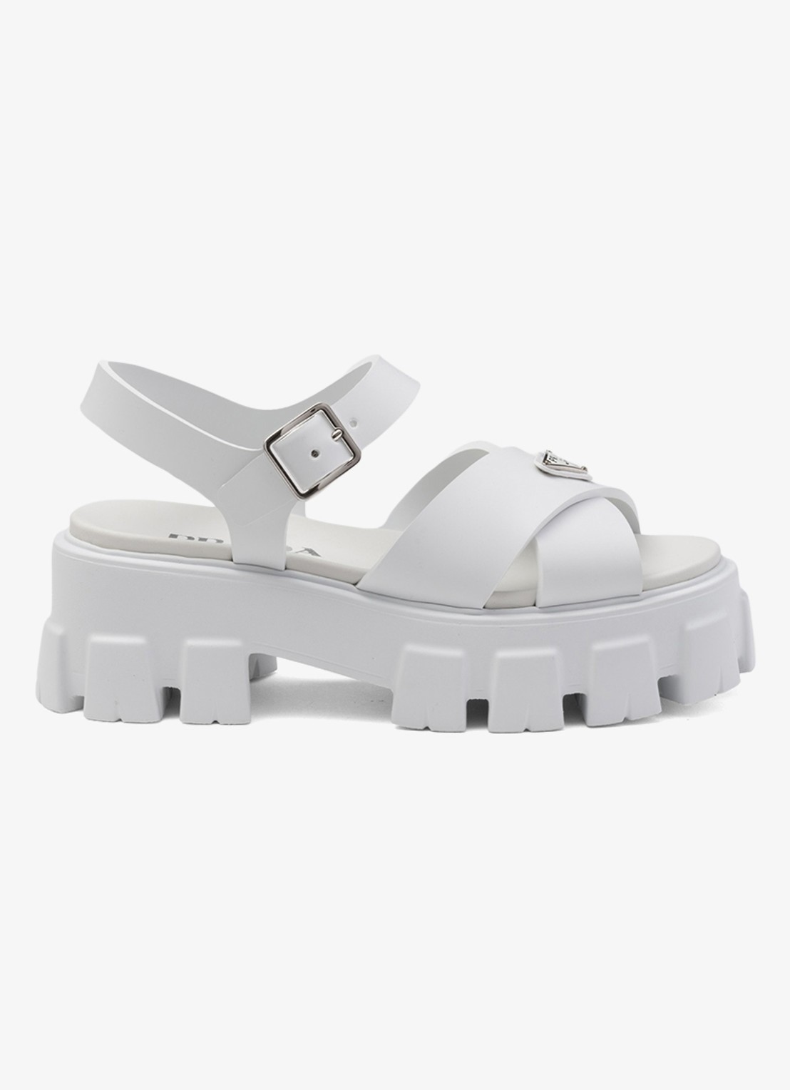 Prada Monolith sandaal van rubber met logo - voorkant 2 wit