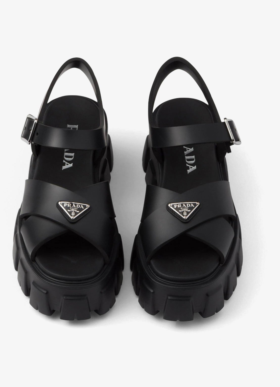 Prada Monolith sandaal van rubber met logo - detail zwart