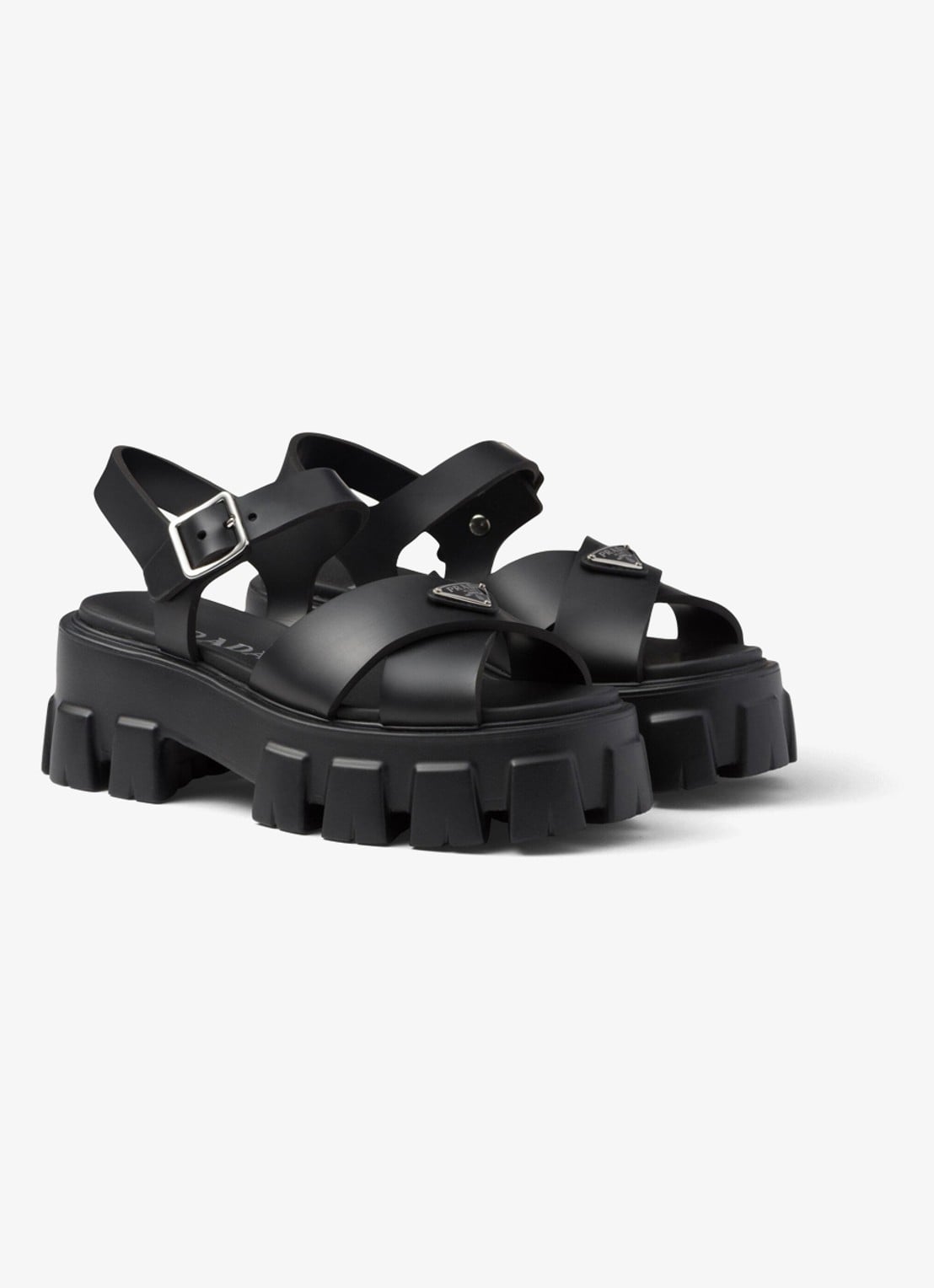 Prada Monolith sandaal van rubber met logo - voorkant 4 zwart