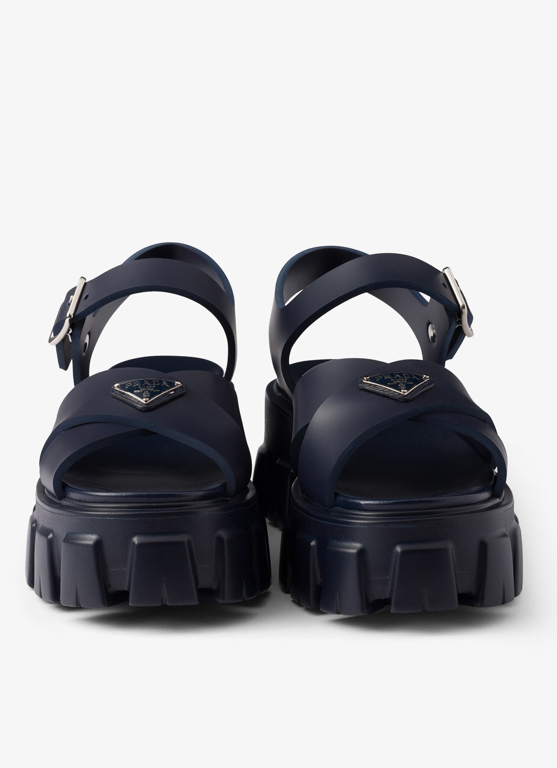 Prada Monolith sandaal van rubber met logo - detail 5 donkerblauw