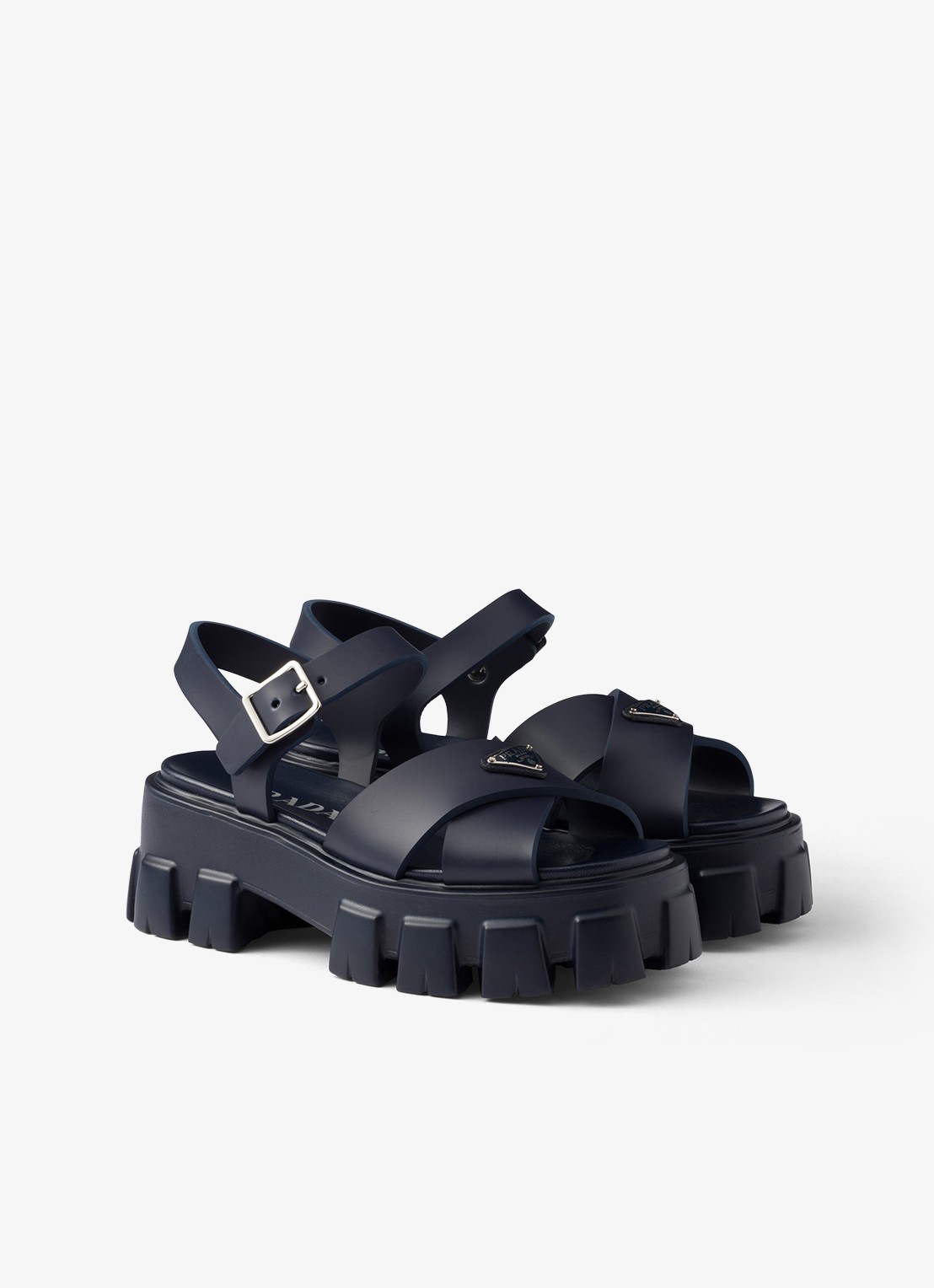 Prada Monolith sandaal van rubber met logo - voorkant donkerblauw